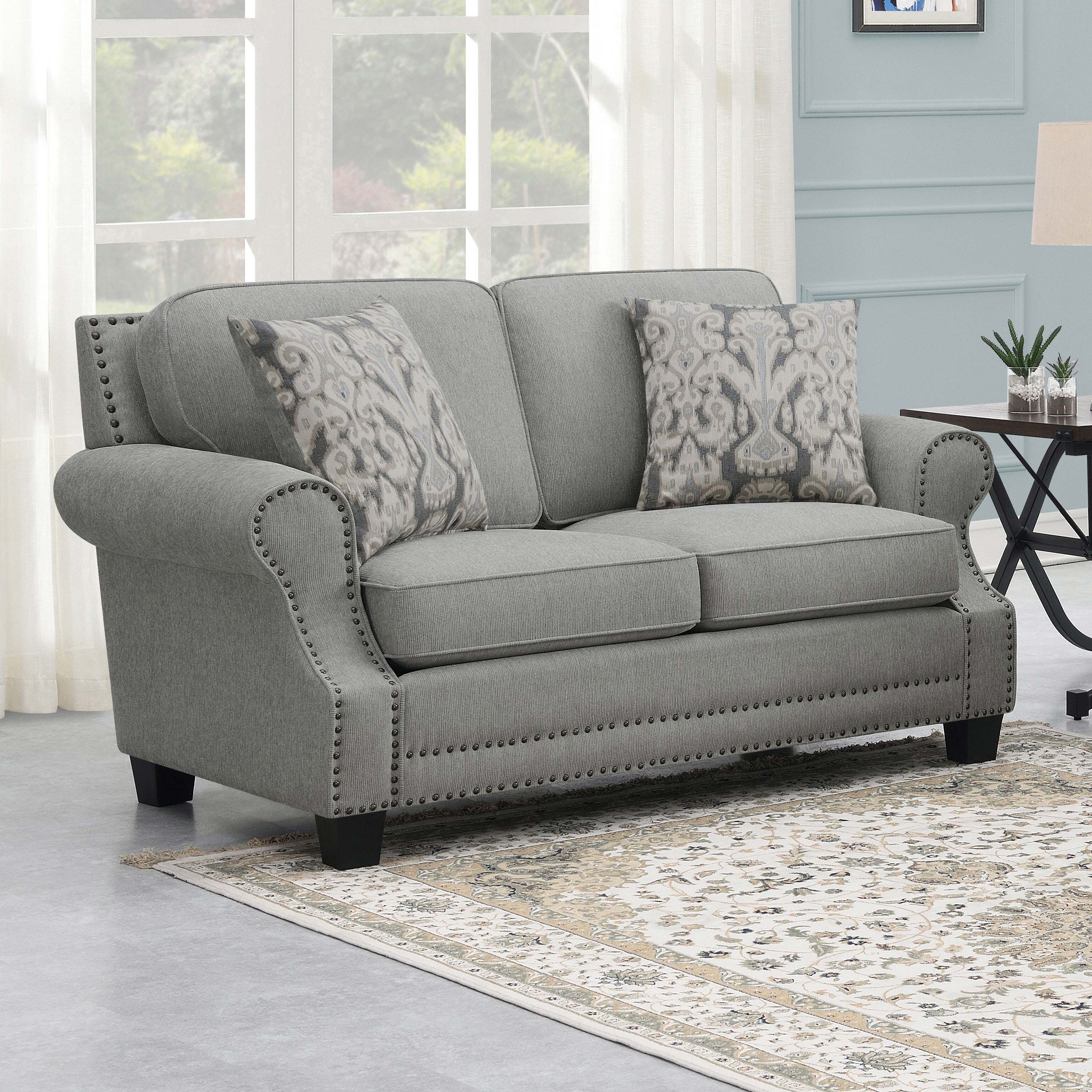 Coaster Sheldon Upholstered Loveseat with Rolled Arms Grey Default Title