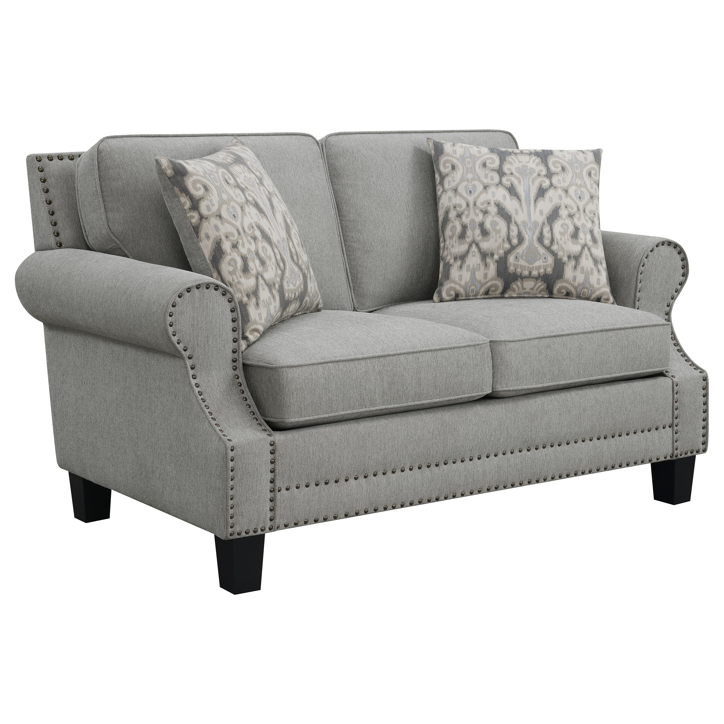 Coaster Sheldon Upholstered Loveseat with Rolled Arms Grey Default Title