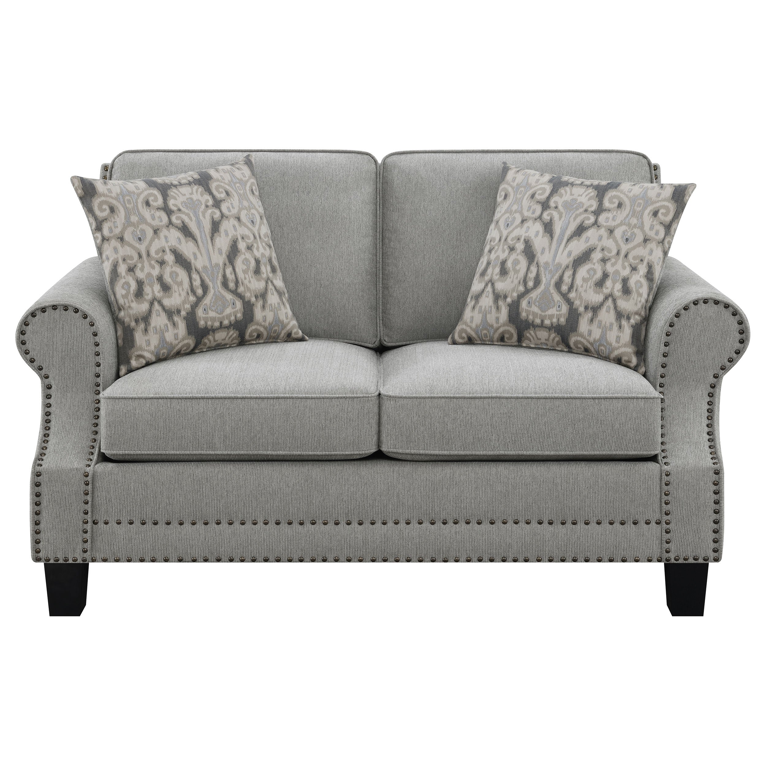 Coaster Sheldon Upholstered Loveseat with Rolled Arms Grey Default Title