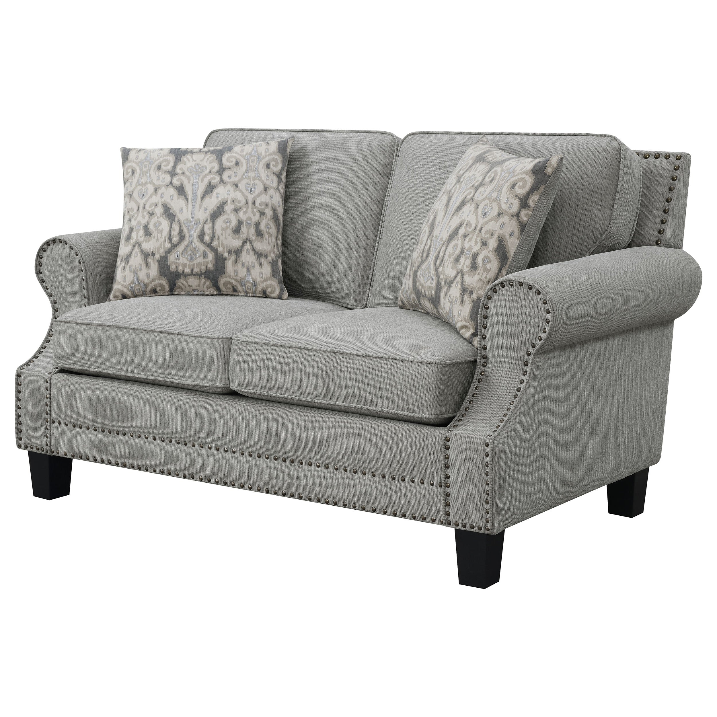 Coaster Sheldon Upholstered Loveseat with Rolled Arms Grey Default Title