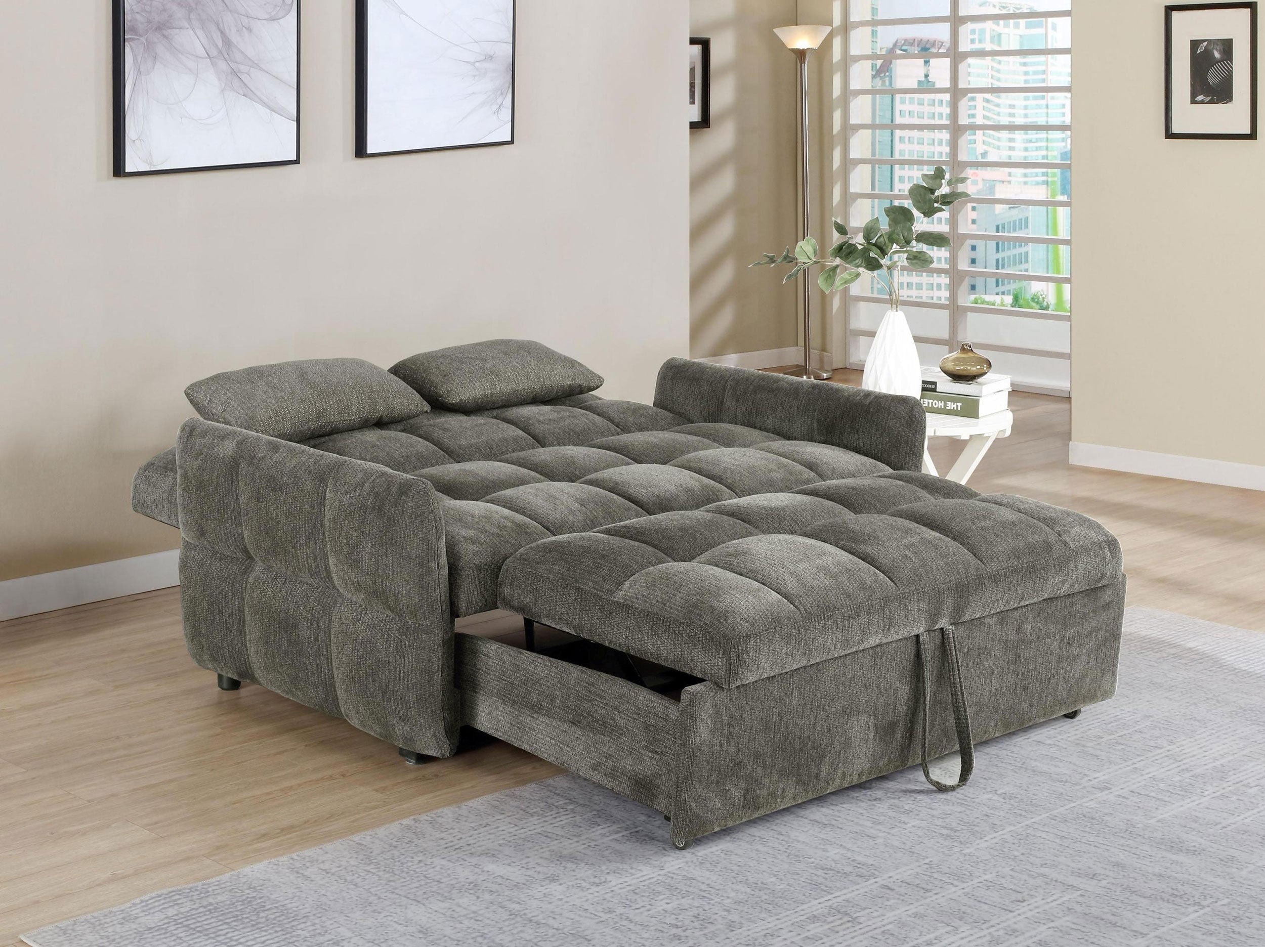 Coaster Cotswold Tufted Cushion Sleeper Sofa Bed Dark Grey Default Title