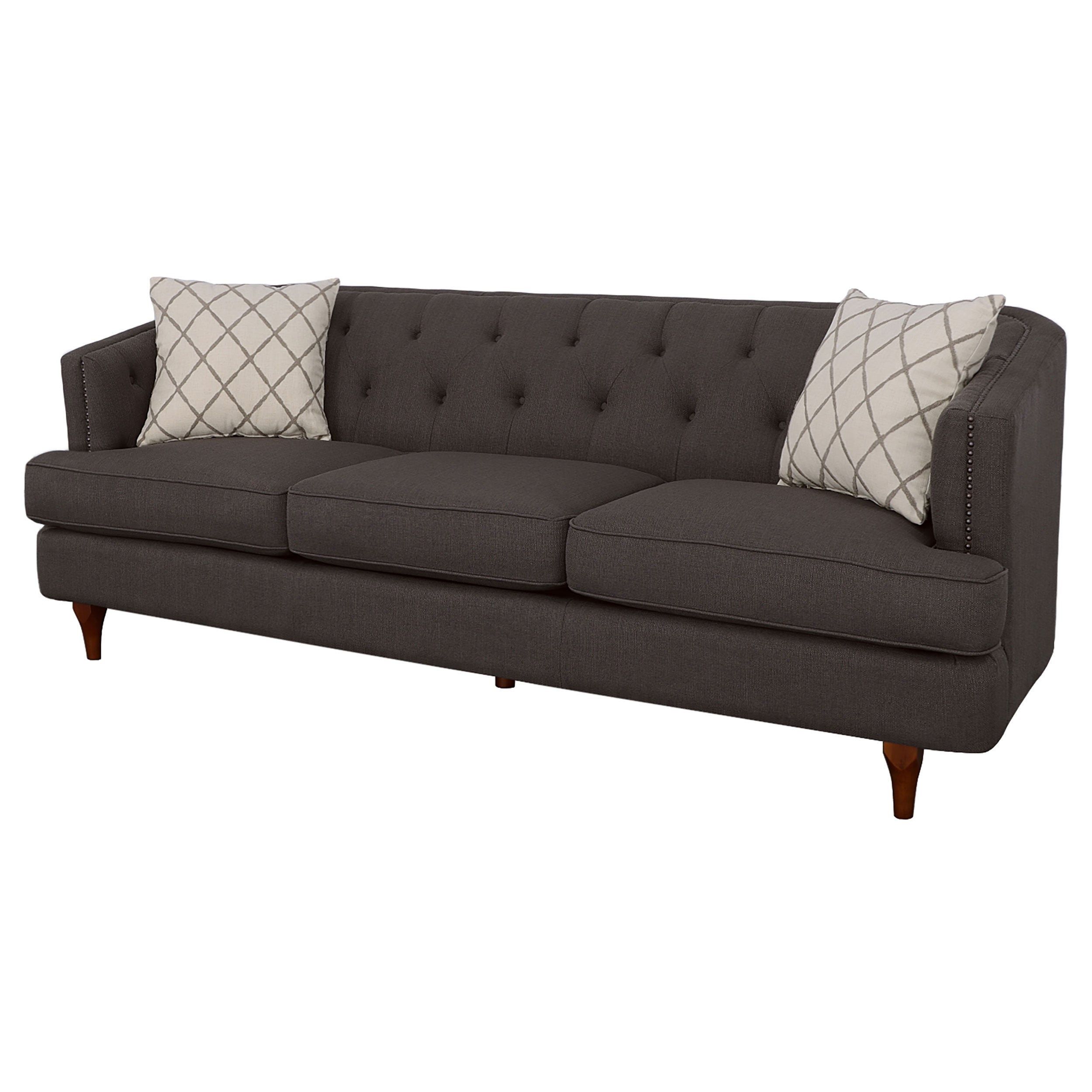 Coaster Shelby Recessed Arms and Tufted Tight Back Sofa Grey and Brown Default Title