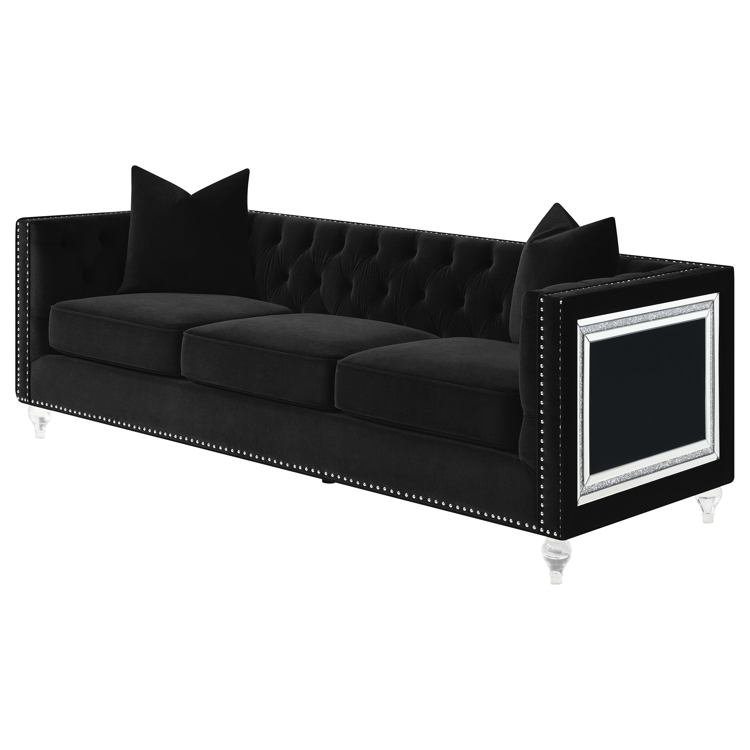 Coaster Delilah Upholstered Tufted Tuxedo Arm Sofa Black Default Title