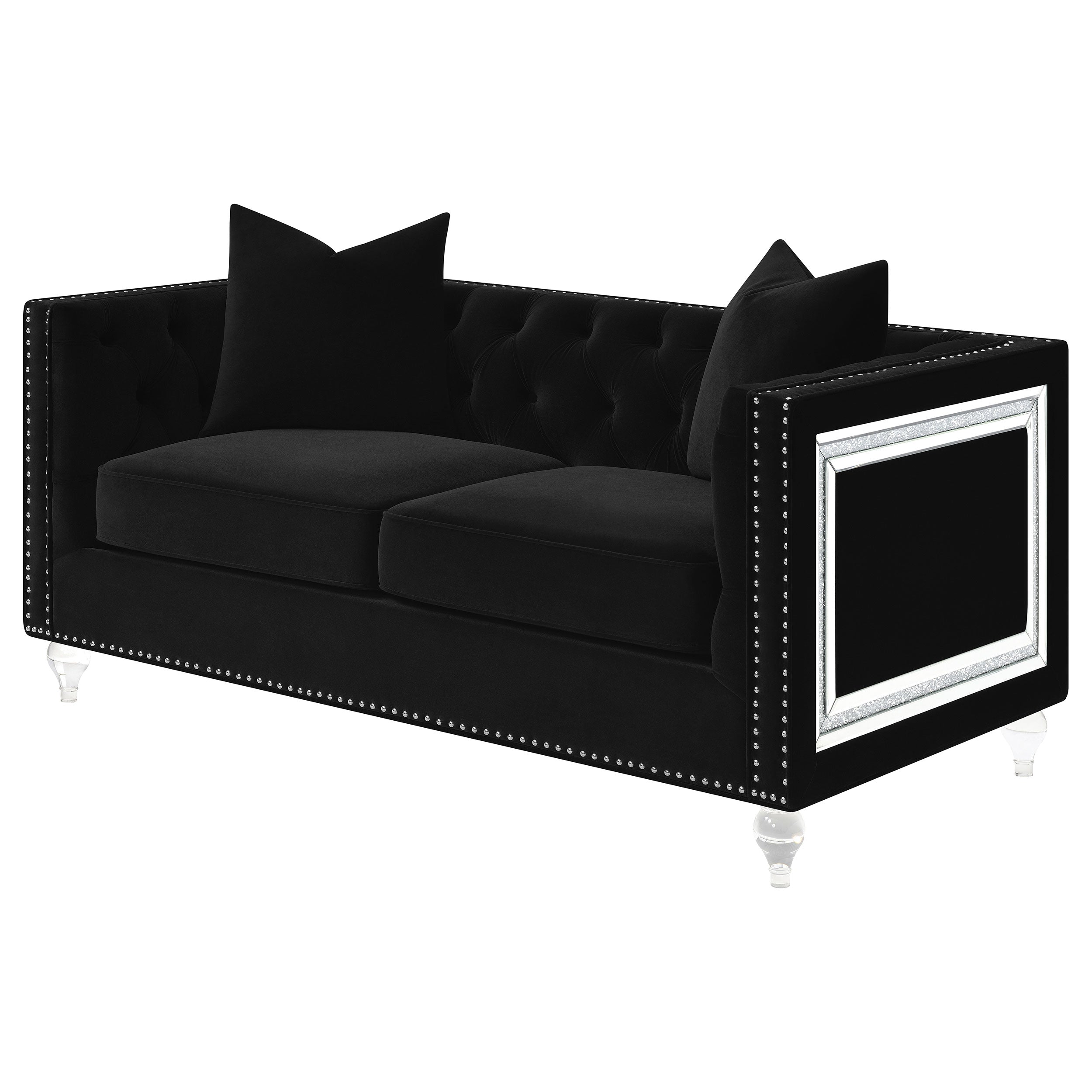 Coaster Delilah Upholstered Tufted Tuxedo Arm Loveseat Black Default Title