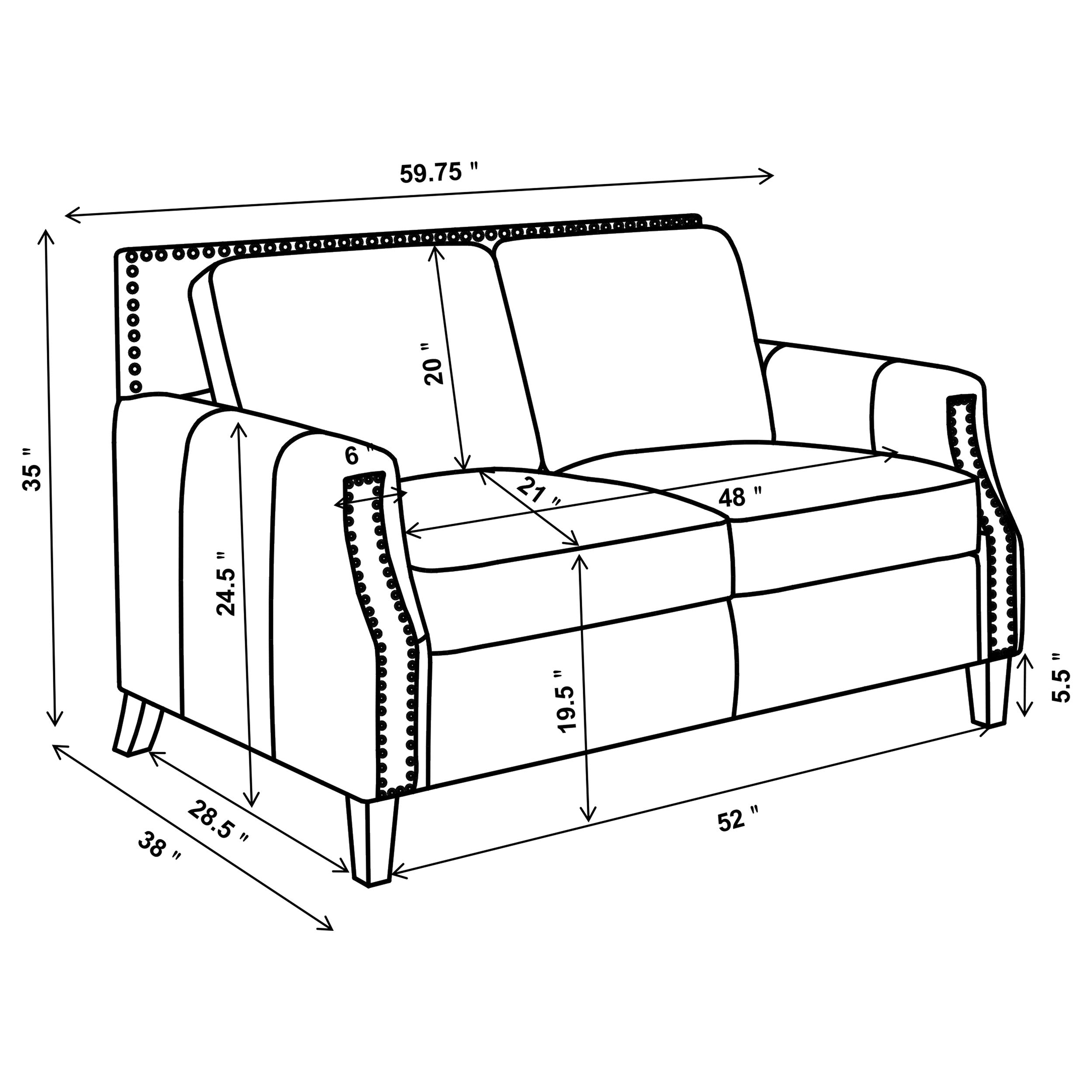 Coaster Leaton Upholstered Recessed Arms Loveseat Brown Sugar Default Title