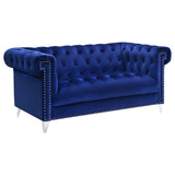 Coaster Bleker Tufted Tuxedo Arm Loveseat Blue Default Title