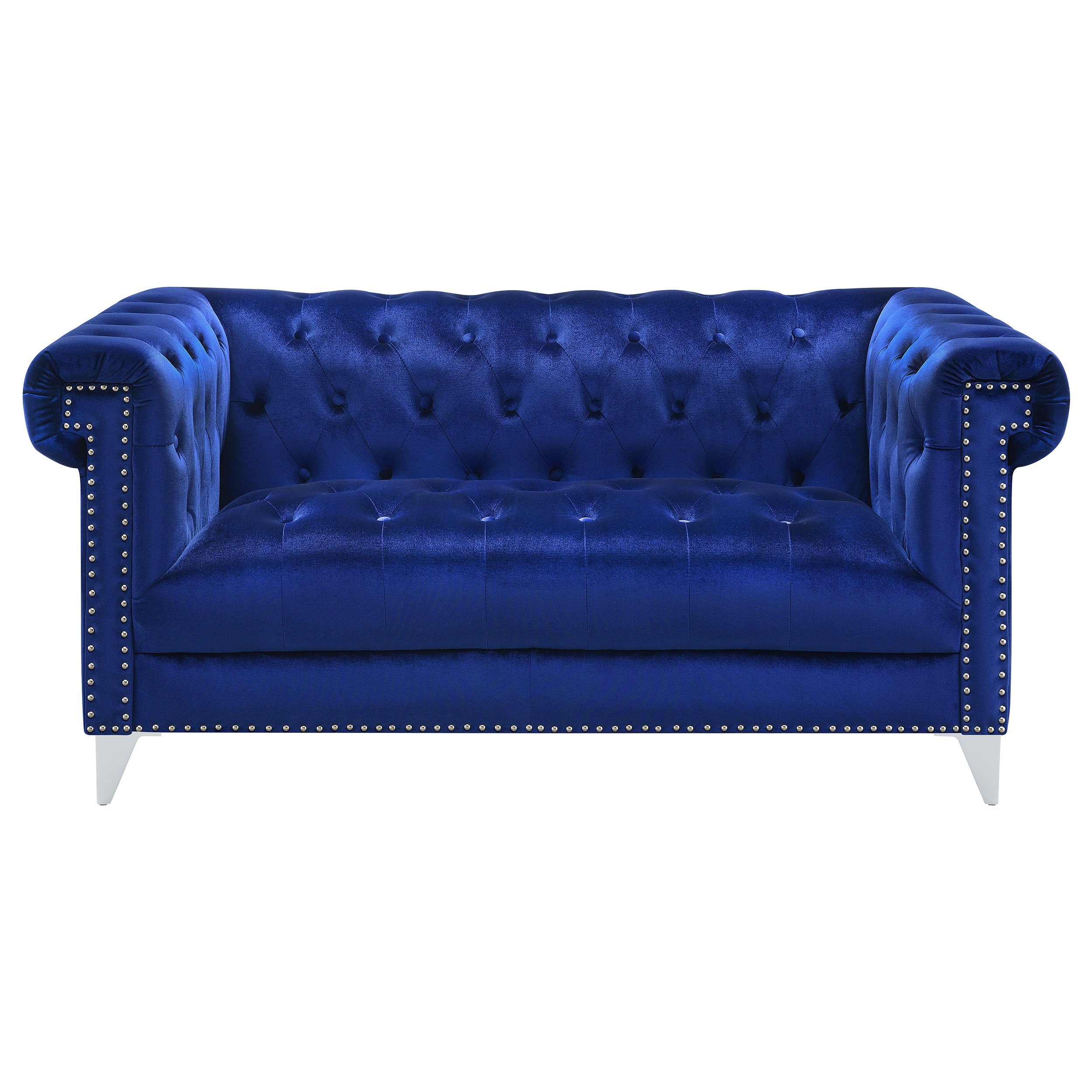 Coaster Bleker Tufted Tuxedo Arm Loveseat Blue Default Title