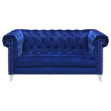 Coaster Bleker Tufted Tuxedo Arm Loveseat Blue Default Title