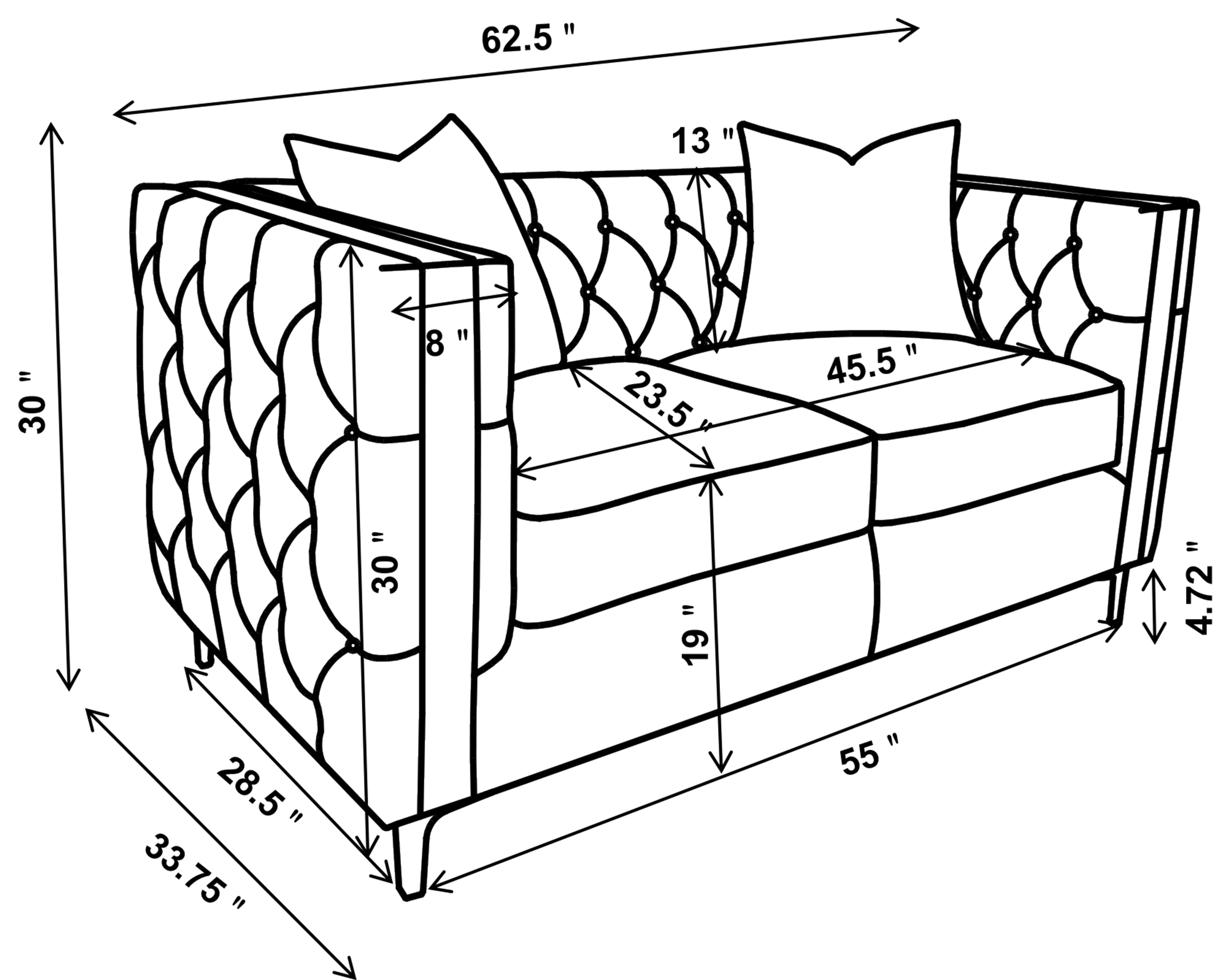 Coaster Phoebe Tufted Tuxedo Arms Loveseat Urban Bronze Default Title