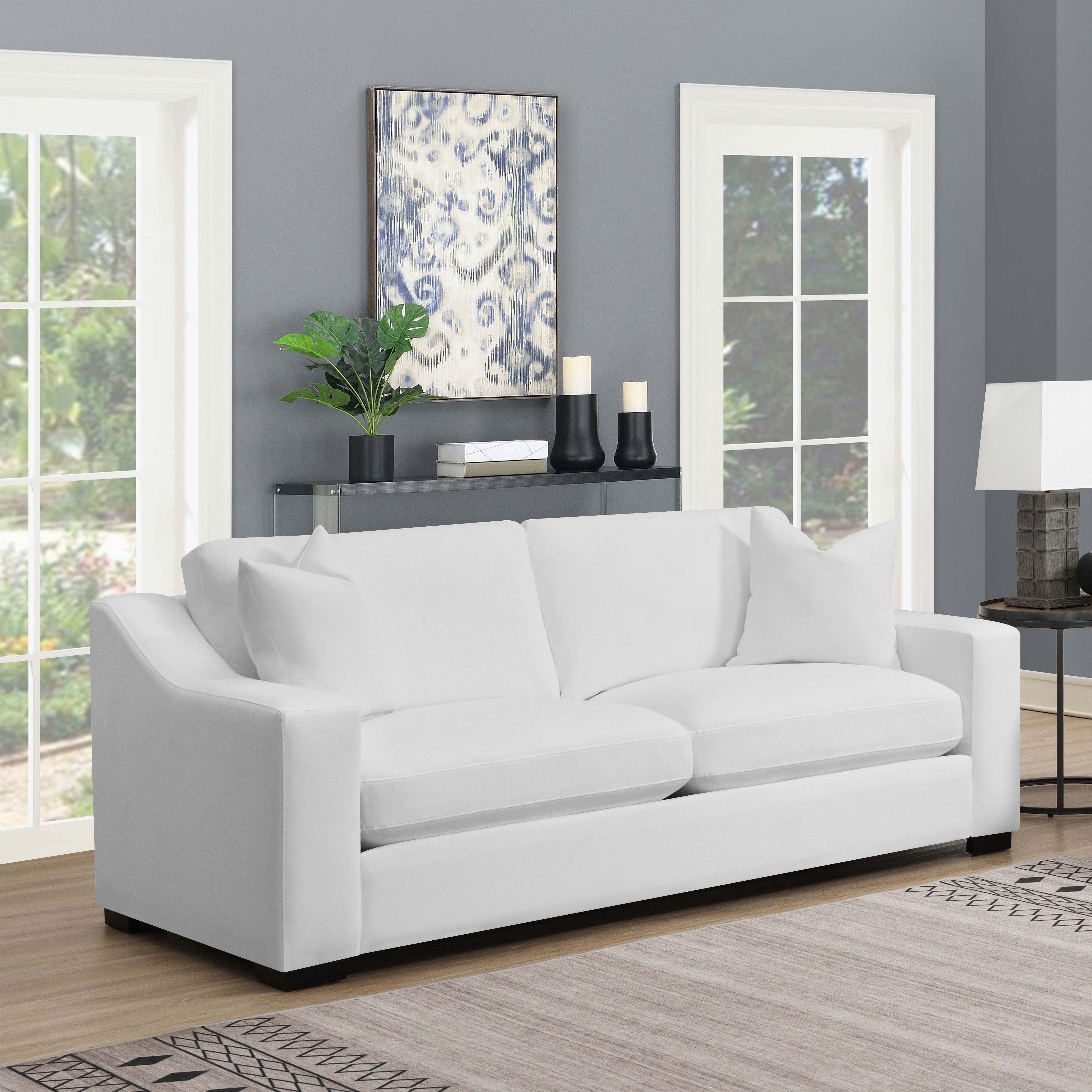 Coaster Ashlyn Upholstered Sloped Arms Sofa White Default Title