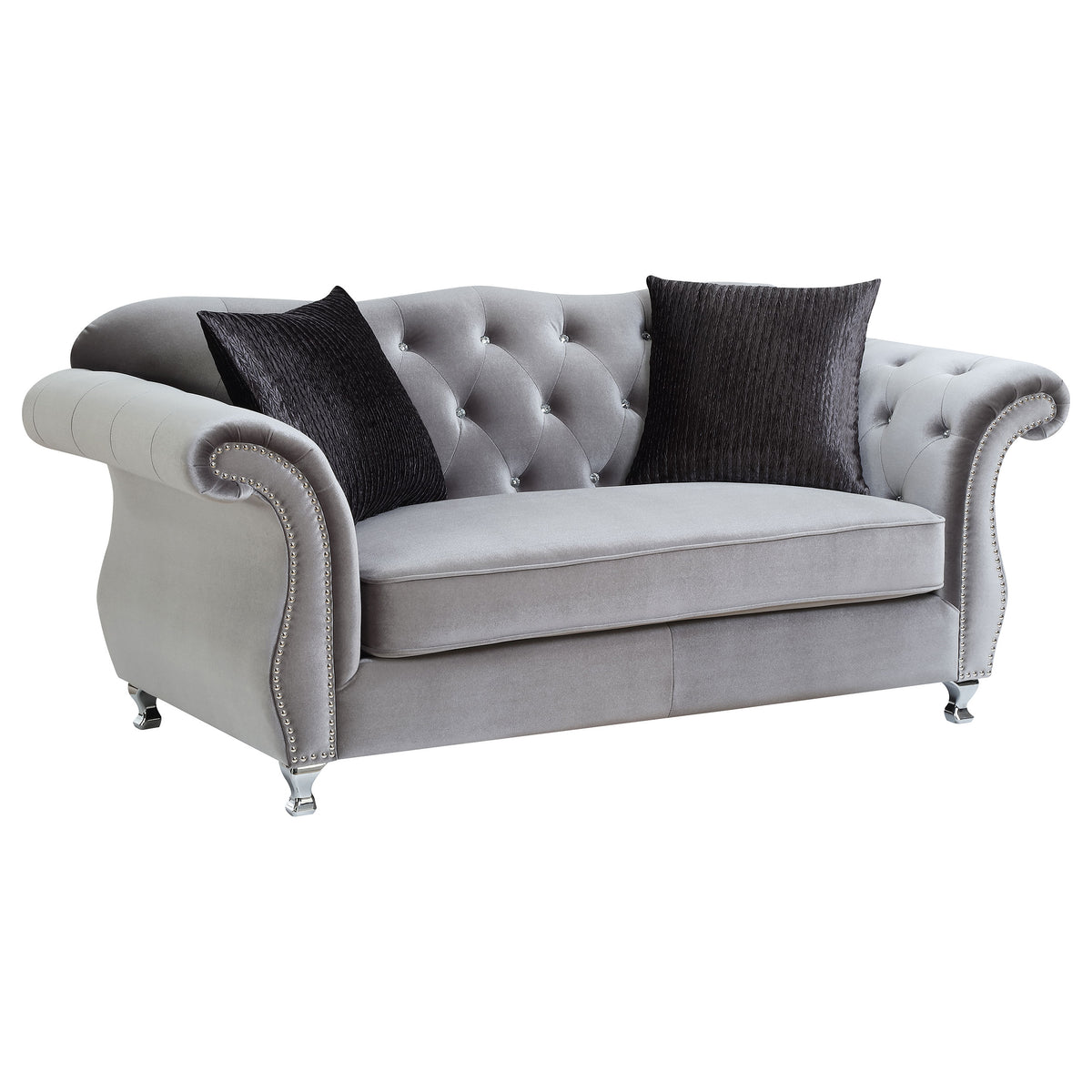 Coaster Frostine Button Tufted Loveseat Silver Default Title