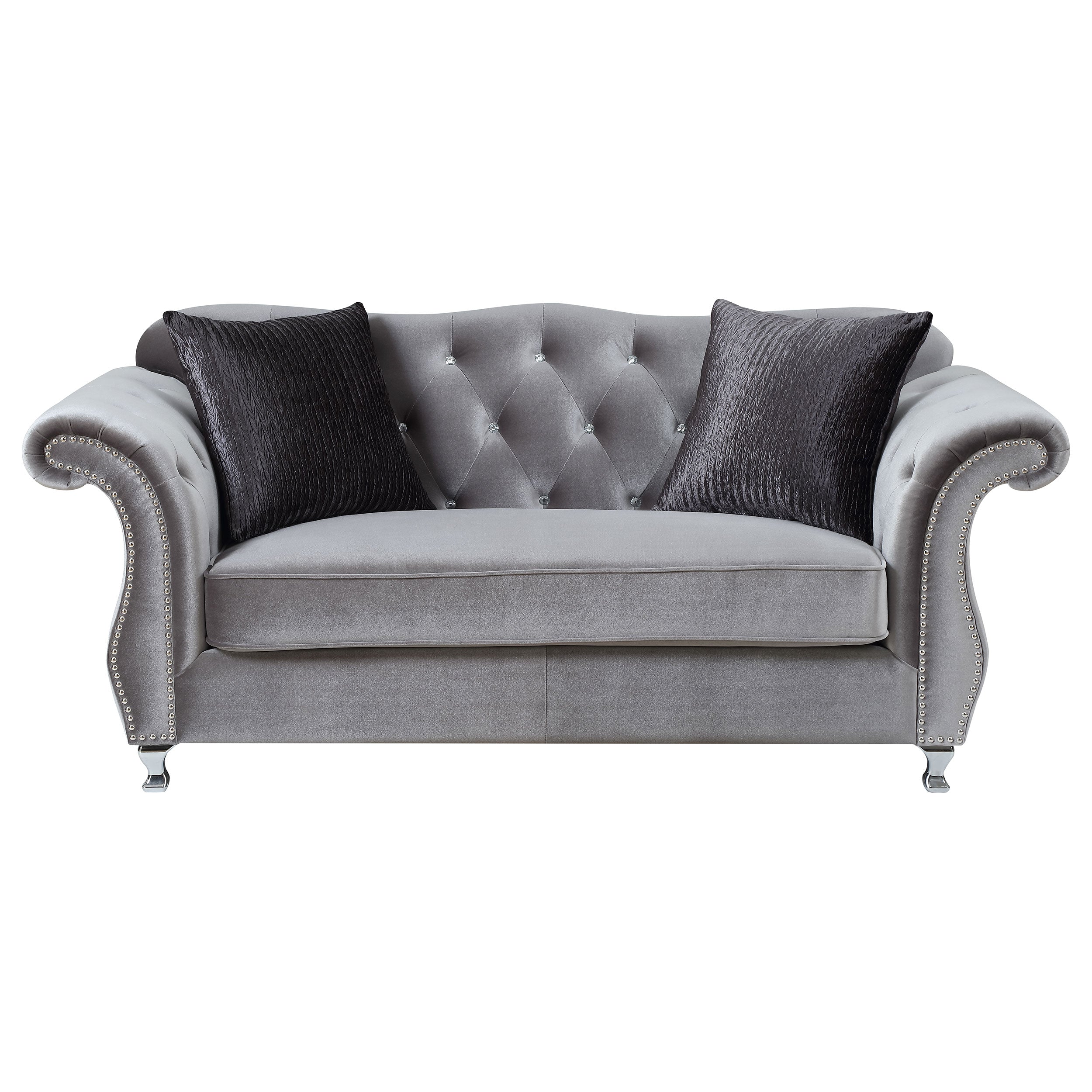 Coaster Frostine Button Tufted Loveseat Silver Default Title