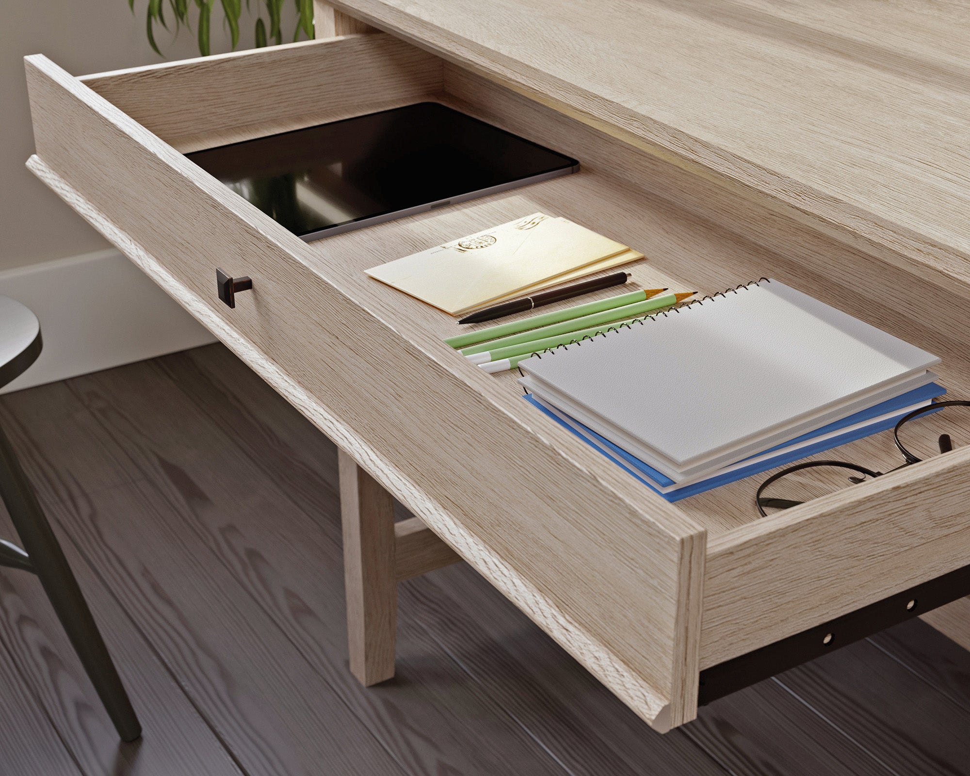 East Adara  Single Pedestal Desk in Cascade Oak