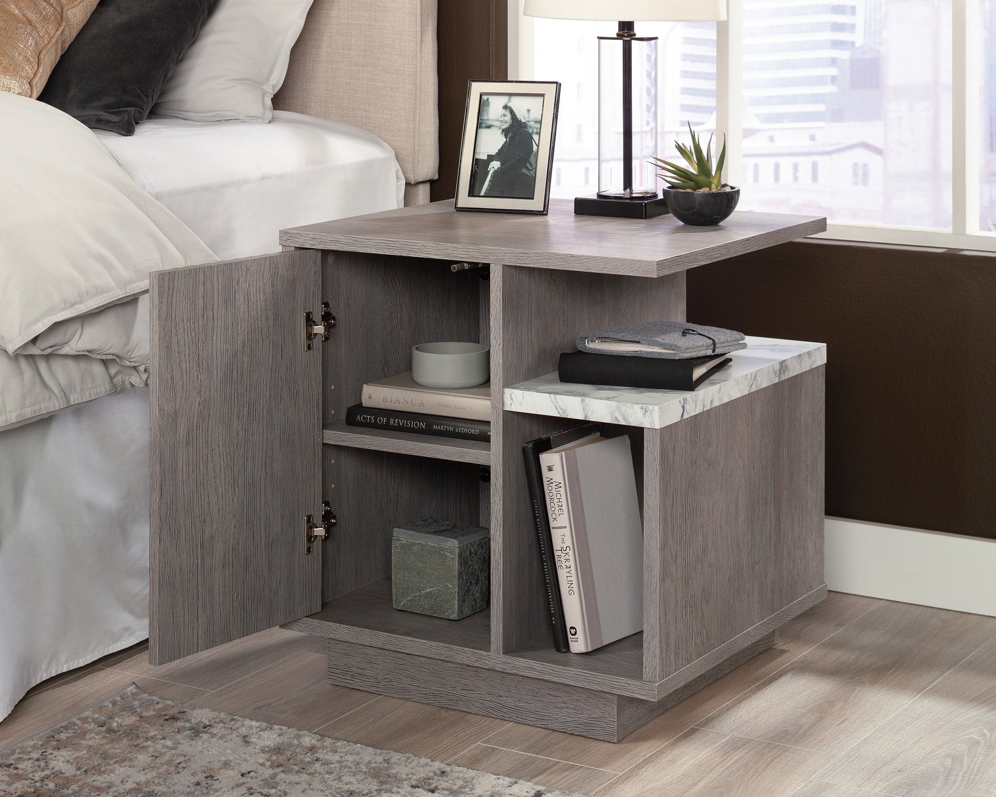 East Rock  Contemporary Night Stand in Ashen Oak