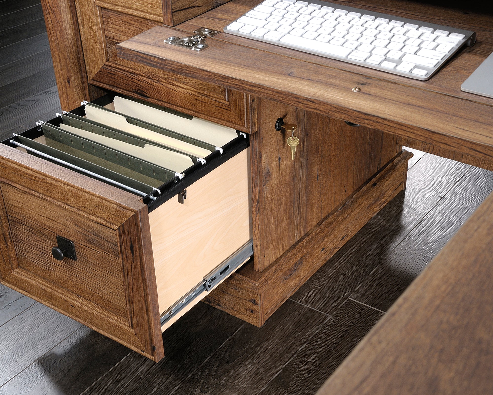 Palladia  L-Shaped Desk in Vintage Oak finish