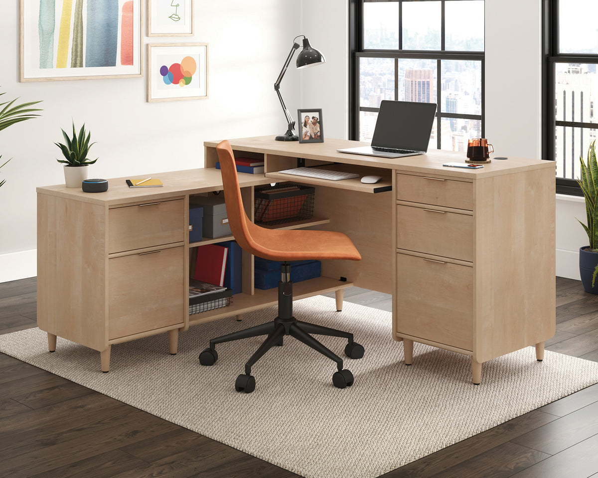 Clifford Place  L-Shaped Desk with Drawers in Natural Maple