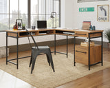 Iron City  L-Shaped Home Office Desk in Checked Oak