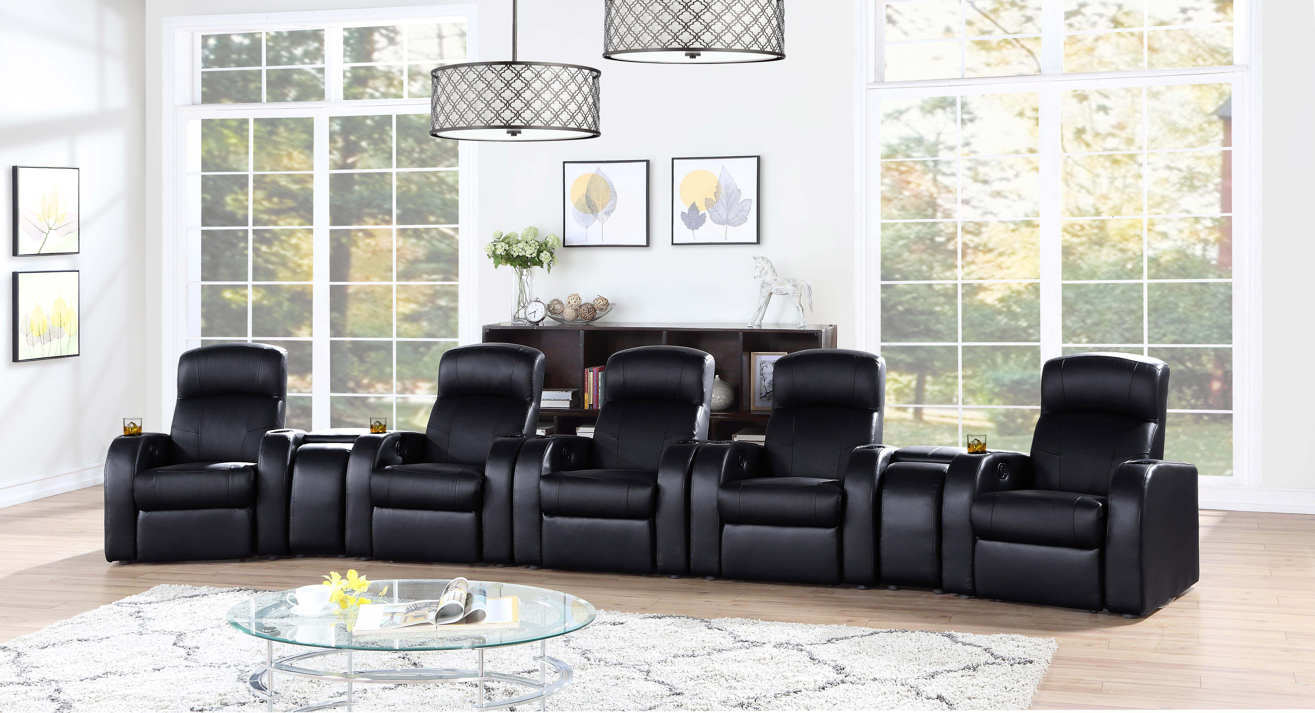 Coaster Cyrus Upholstered Recliner Living Room Set Black Default Title