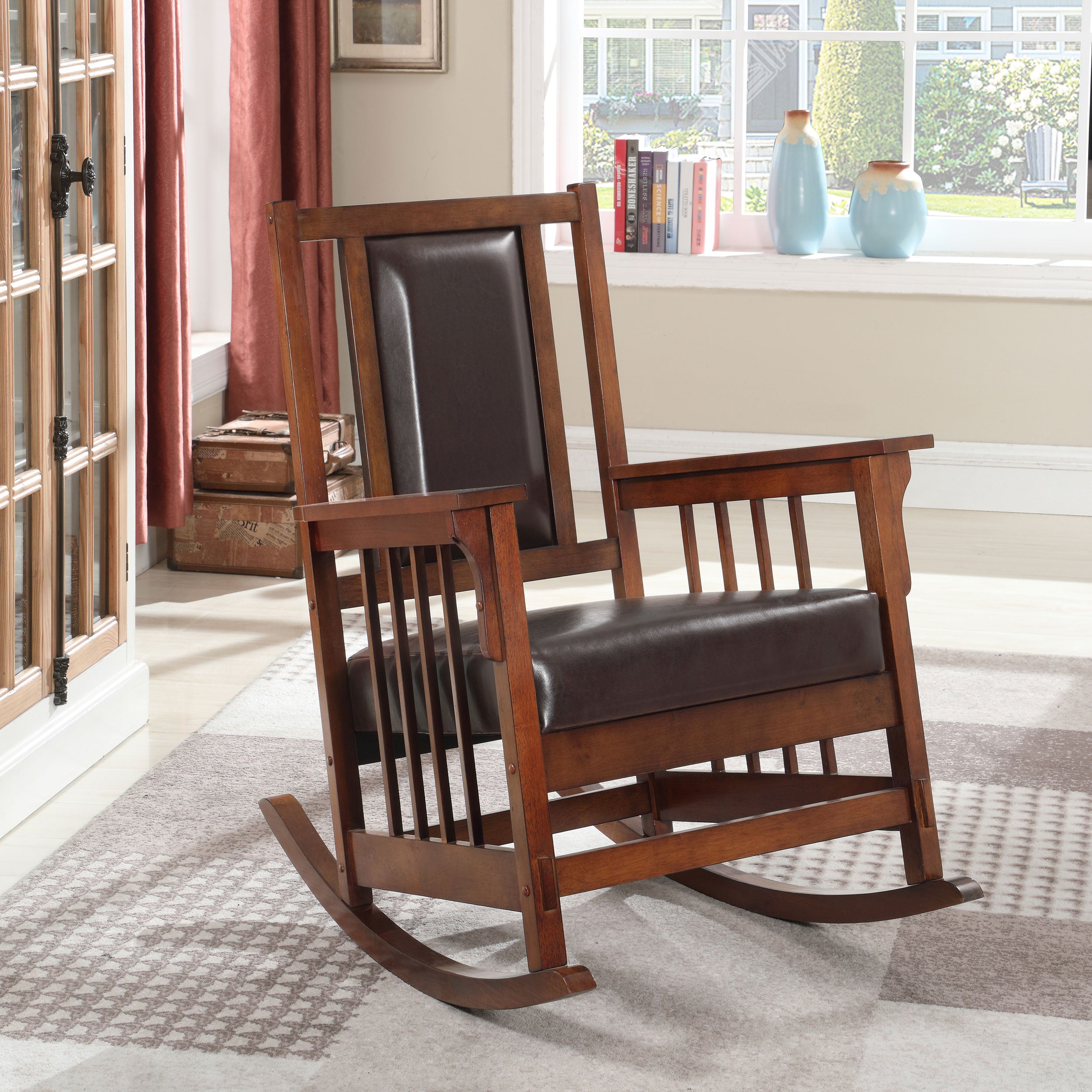 Coaster Ida Upholstered Rocking Chair Tobacco and Dark Brown Default Title