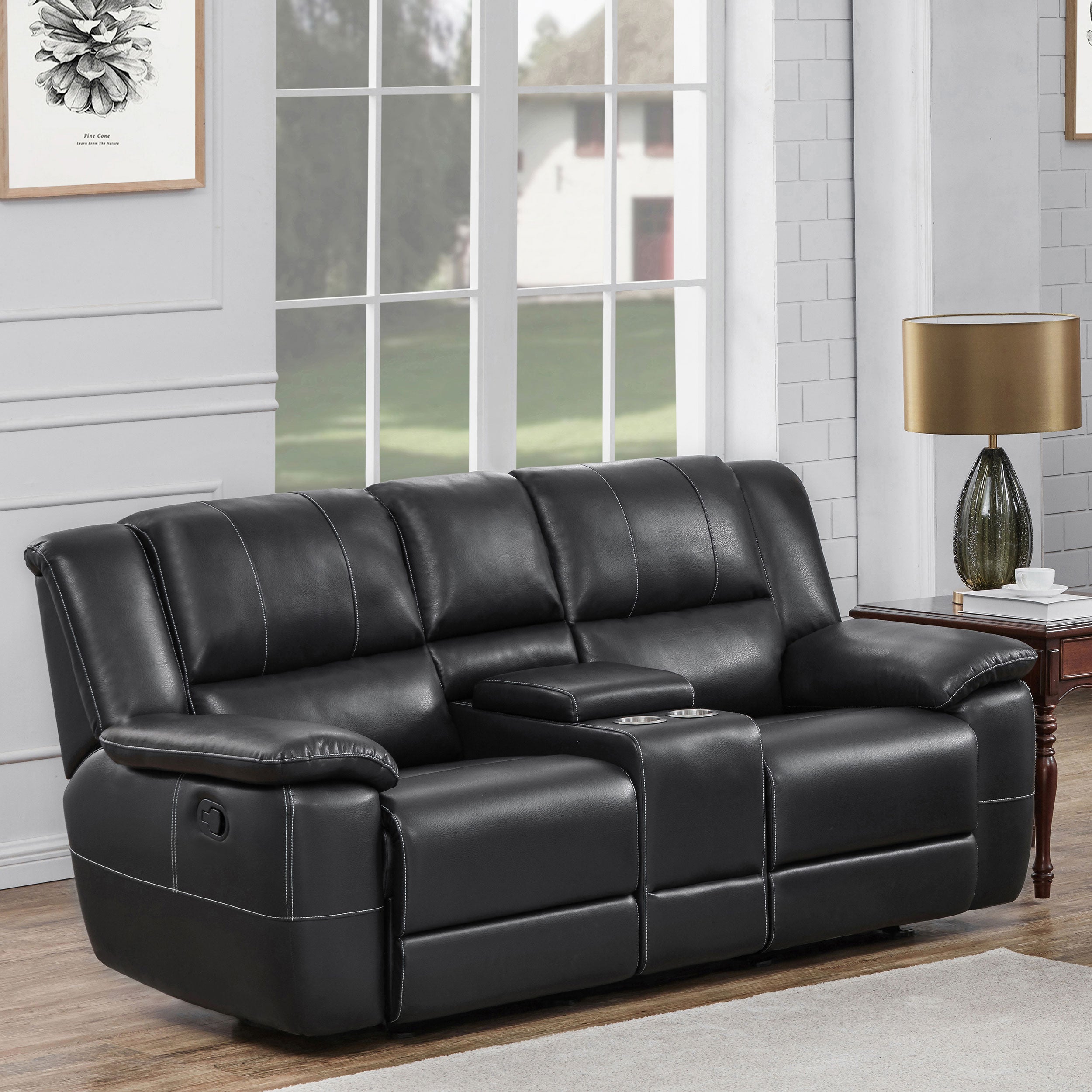 Coaster Lee Glider Loveseat with Console Black Default Title