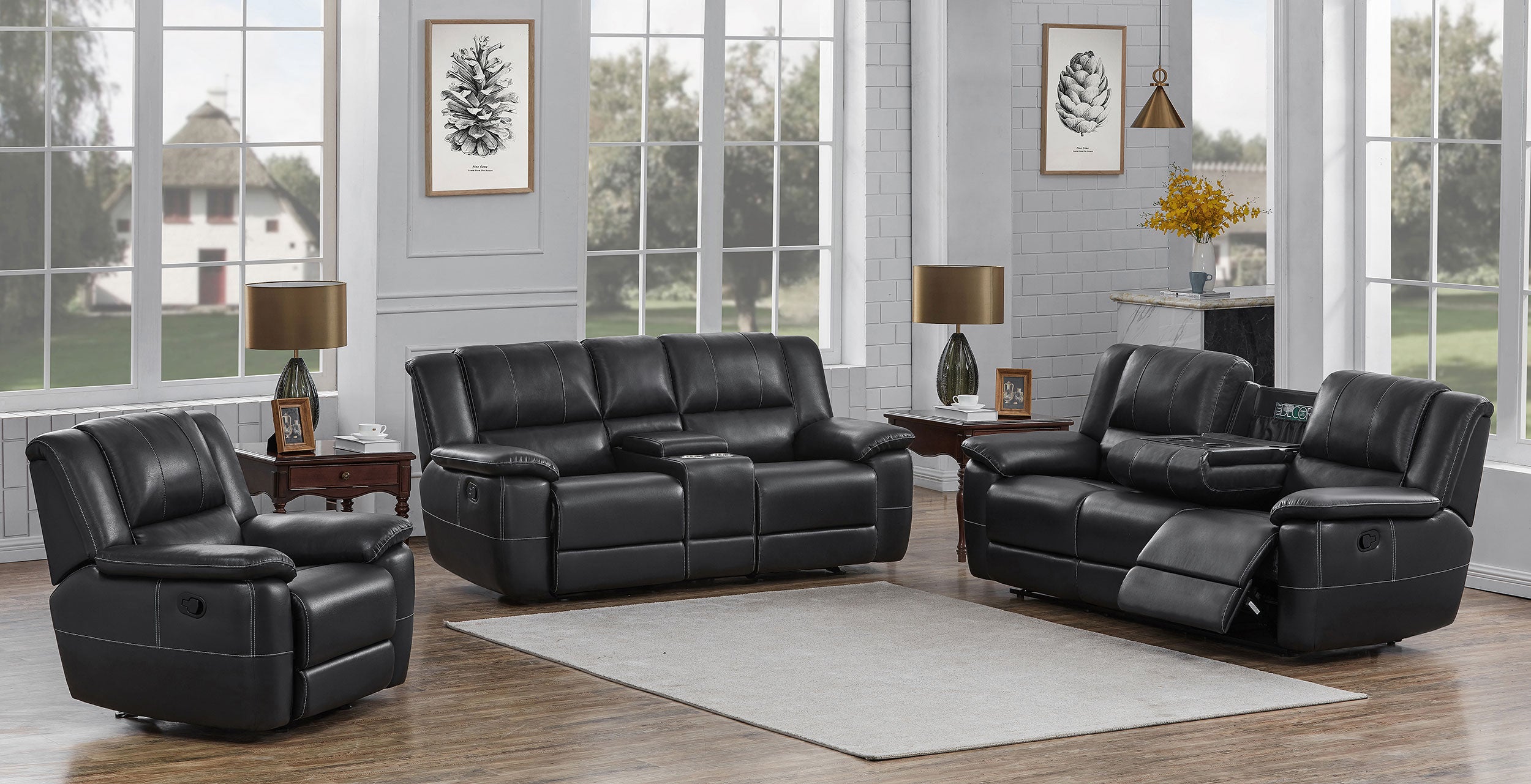 Coaster Lee Glider Loveseat with Console Black Default Title