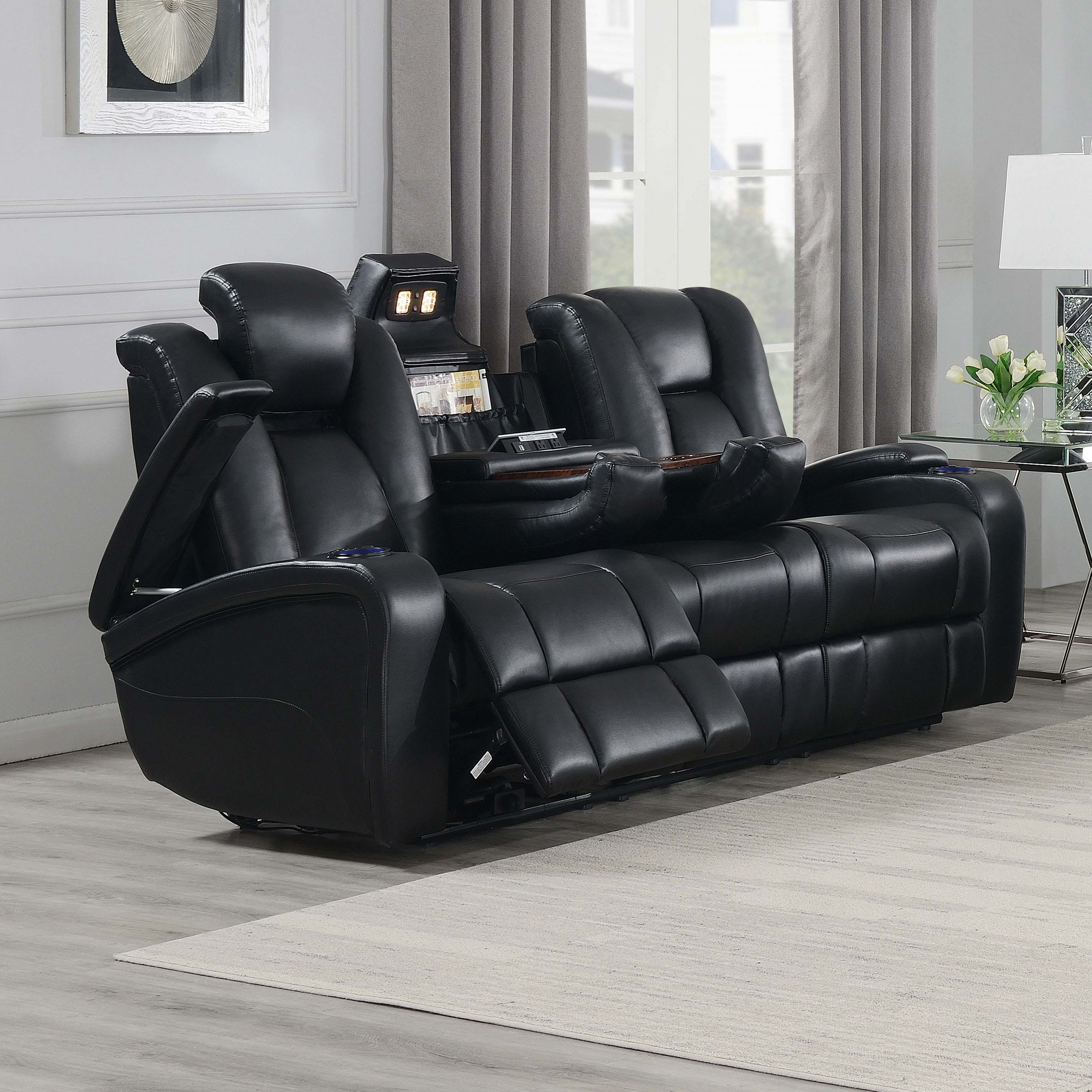 Coaster Delange Power^2 Sofa with Headrests Black Default Title