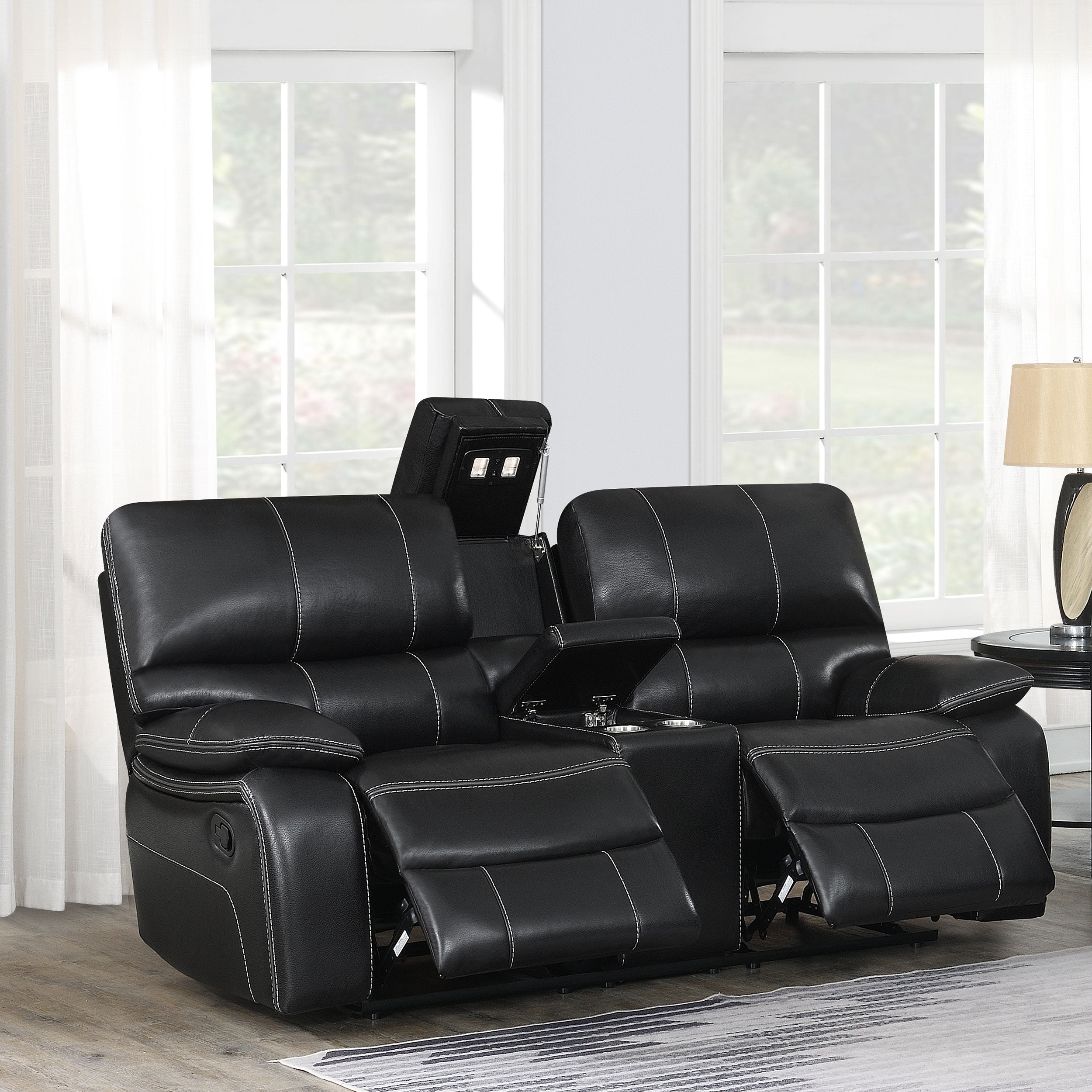 Coaster Willemse Motion Loveseat with Console Black Default Title