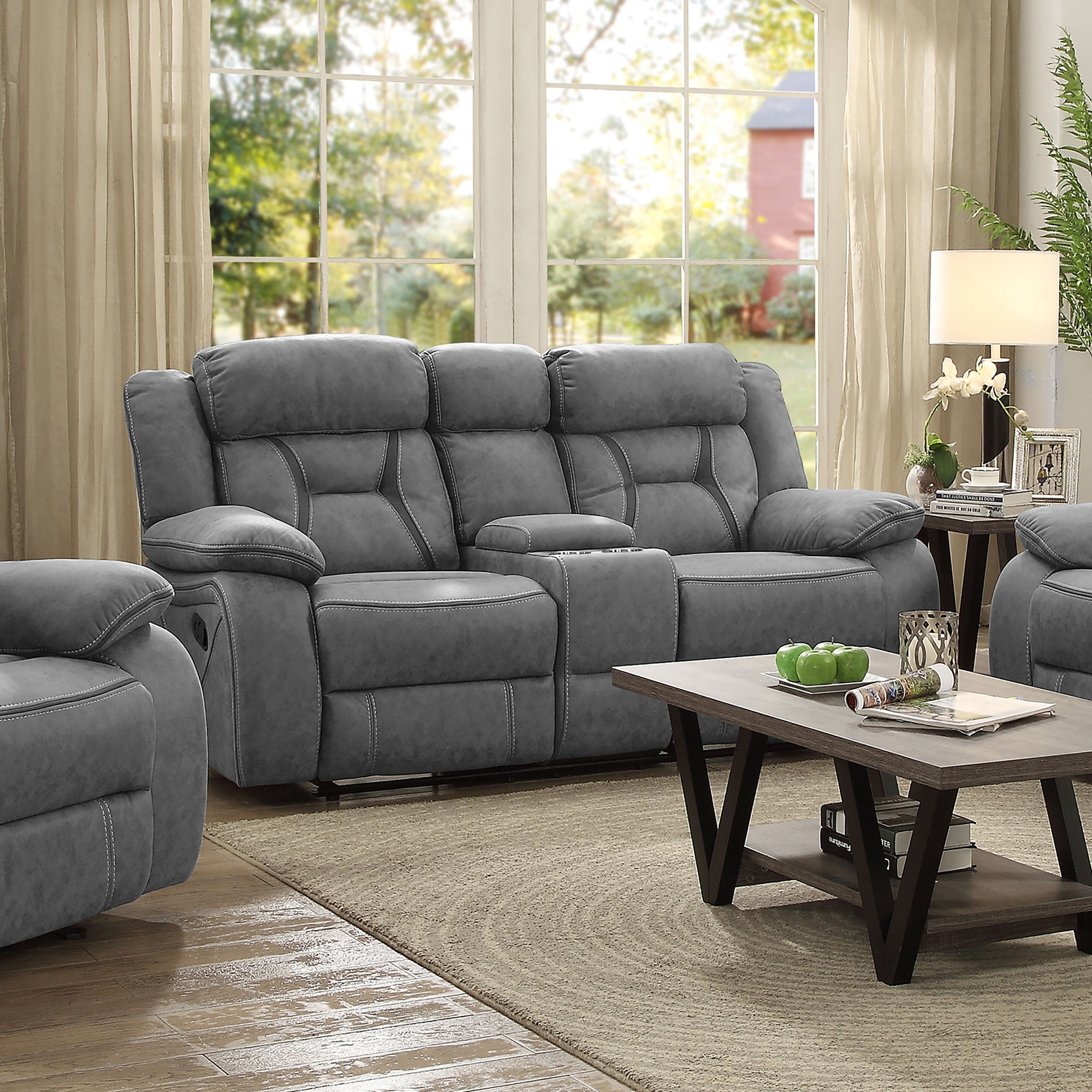 Coaster Higgins Pillow Top Arm Motion Loveseat with Console Grey Default Title