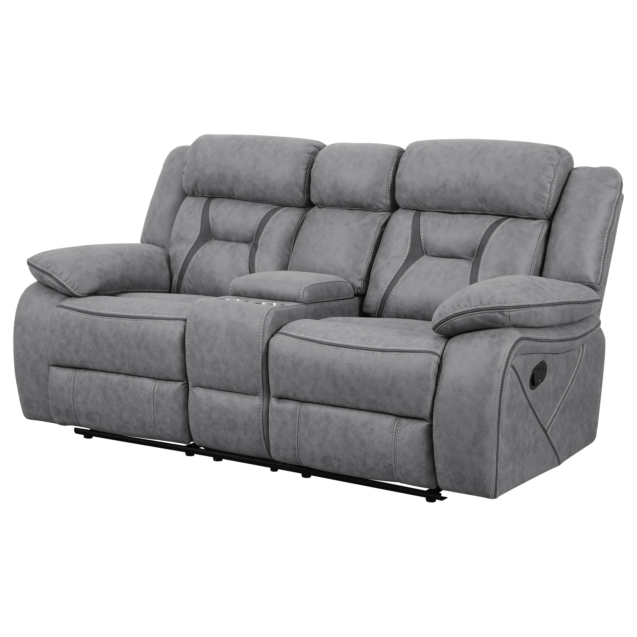 Coaster Higgins Pillow Top Arm Motion Loveseat with Console Grey Default Title