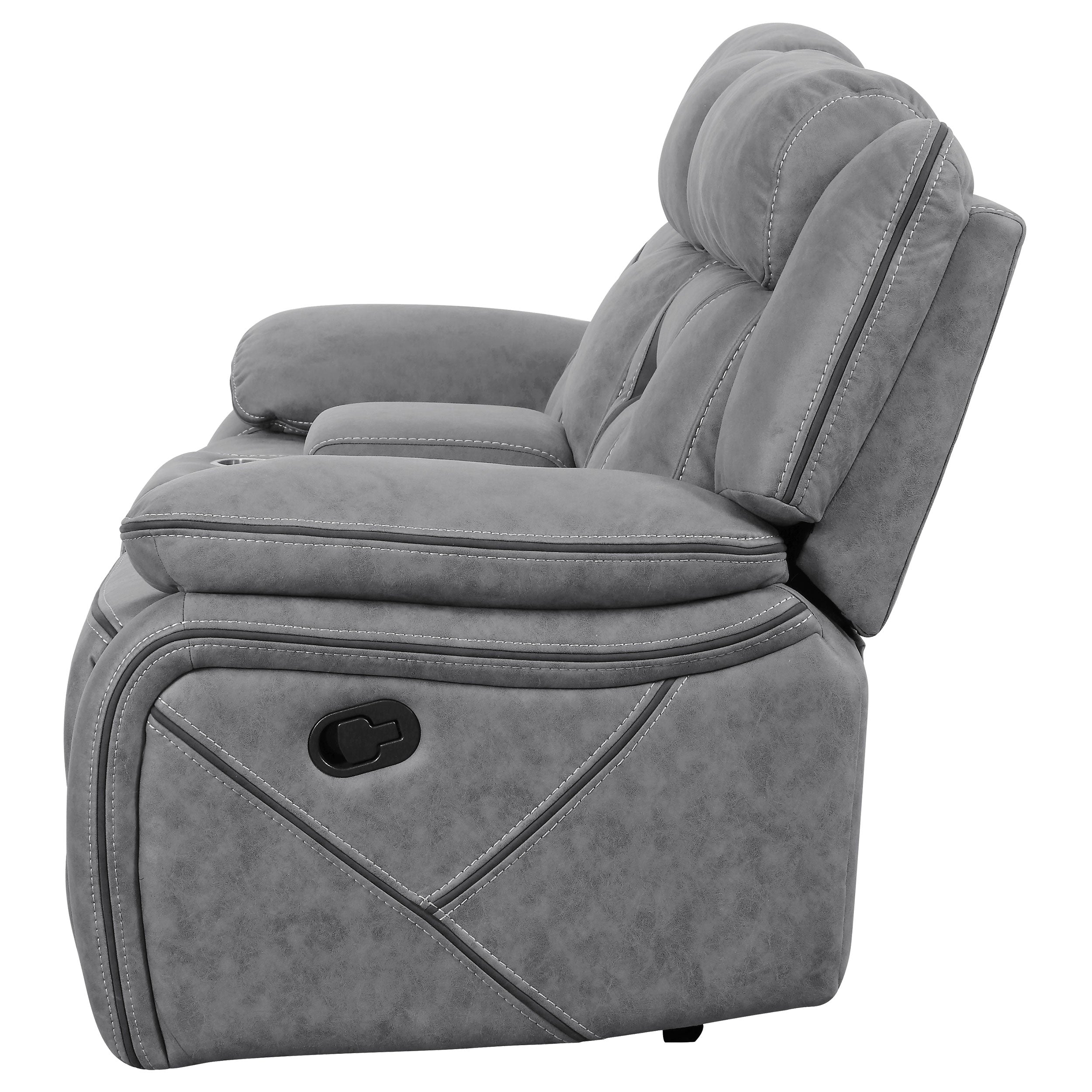 Coaster Higgins Pillow Top Arm Motion Loveseat with Console Grey Default Title