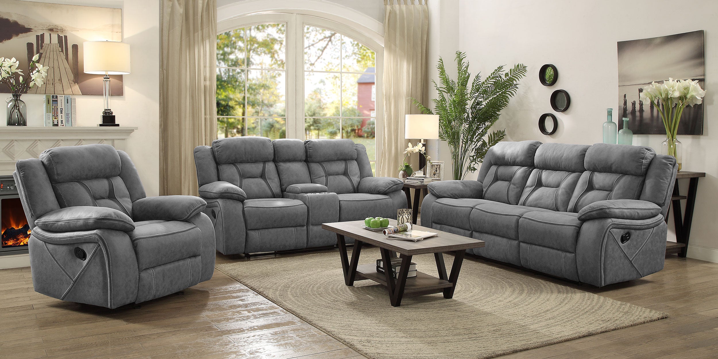 Coaster Higgins Pillow Top Arm Motion Loveseat with Console Grey Default Title