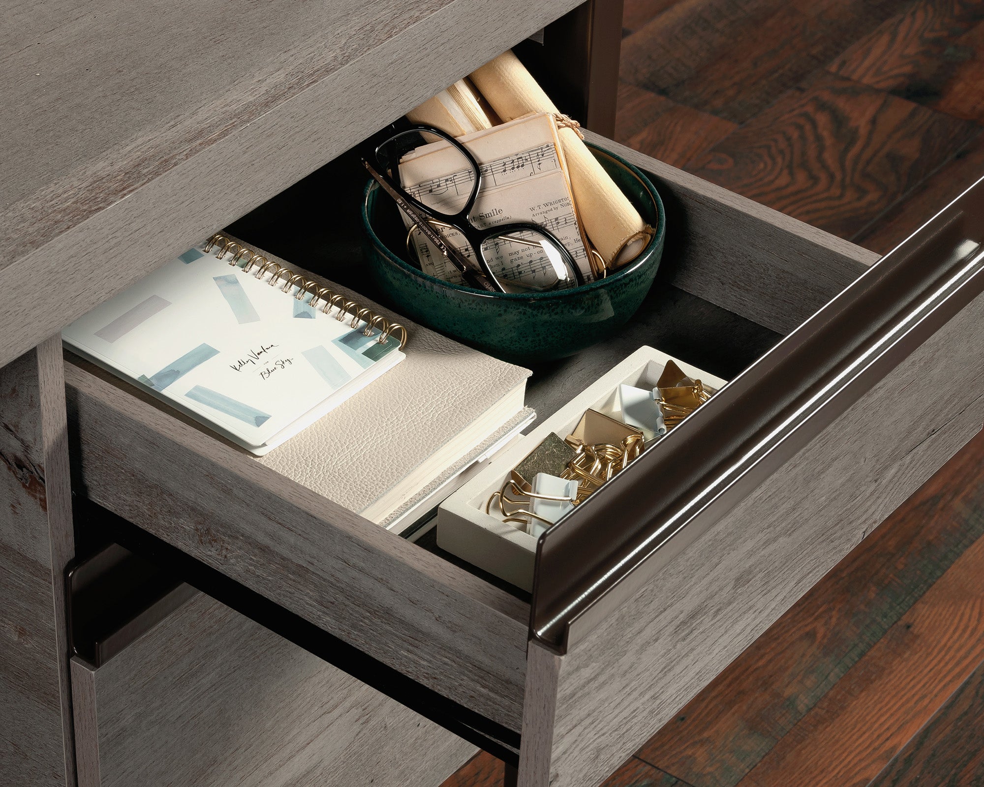 Manhattan Gate  Modern 4-Drawer Office Desk in Mystic Oak