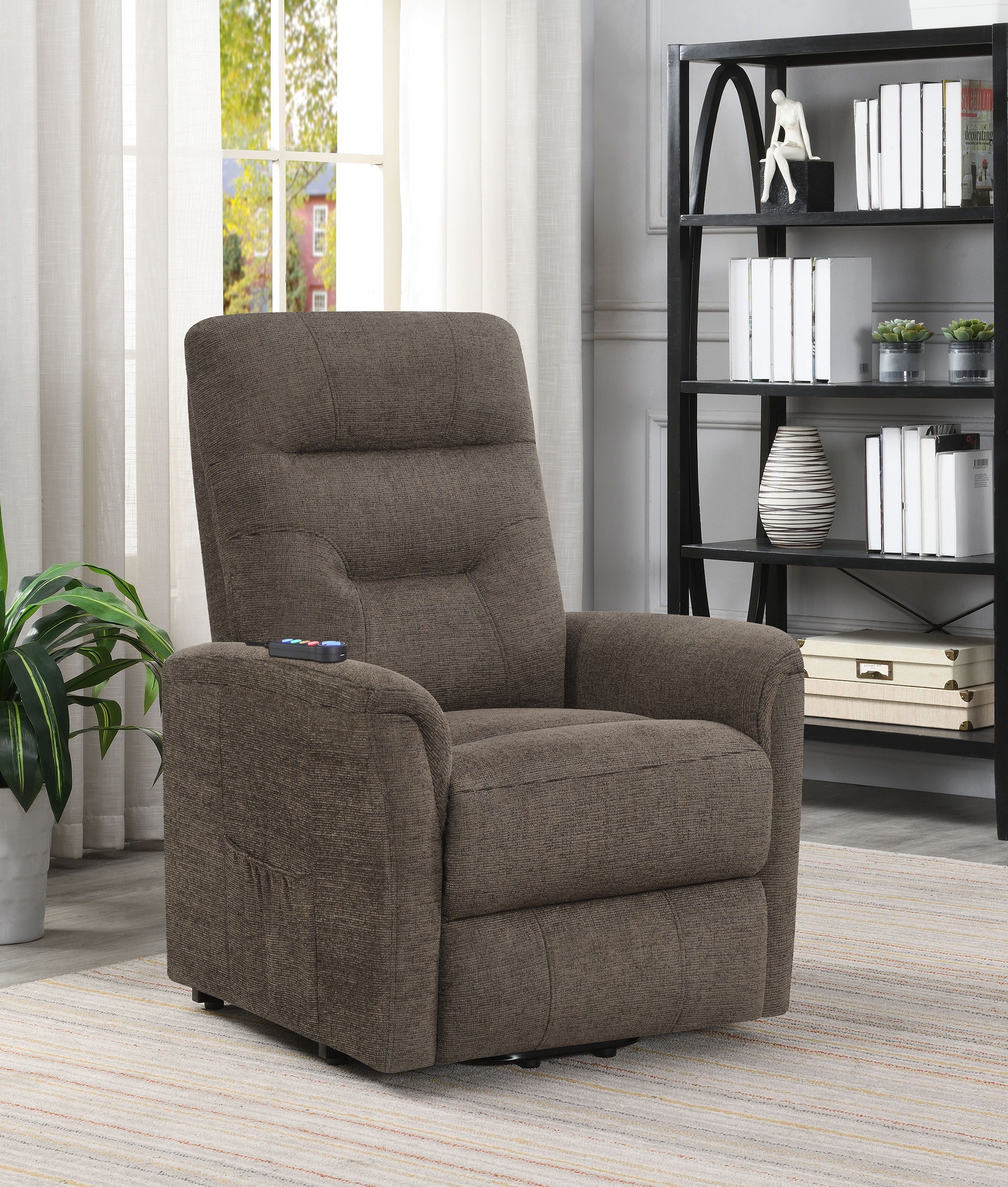 Coaster Henrietta Power Lift Recliner with Storage Pocket Brown Default Title