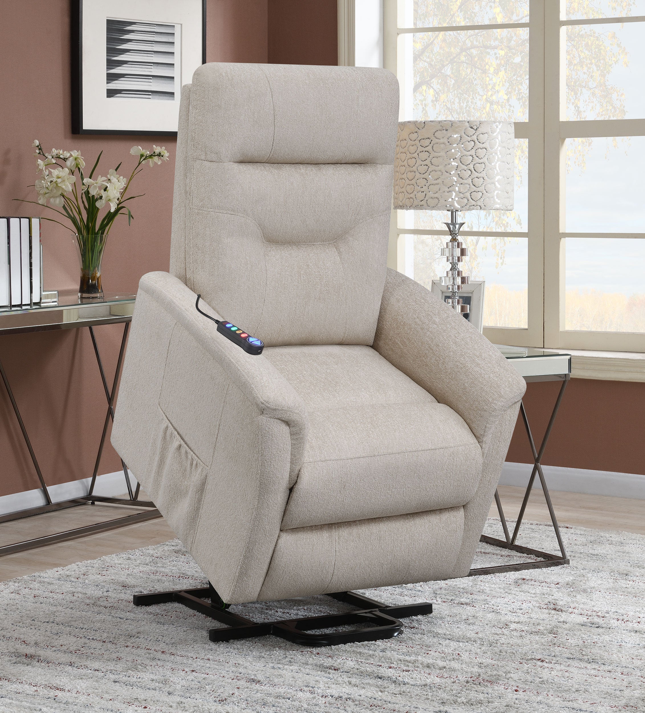 Coaster Henrietta Power Lift Recliner with Storage Pocket Beige Default Title