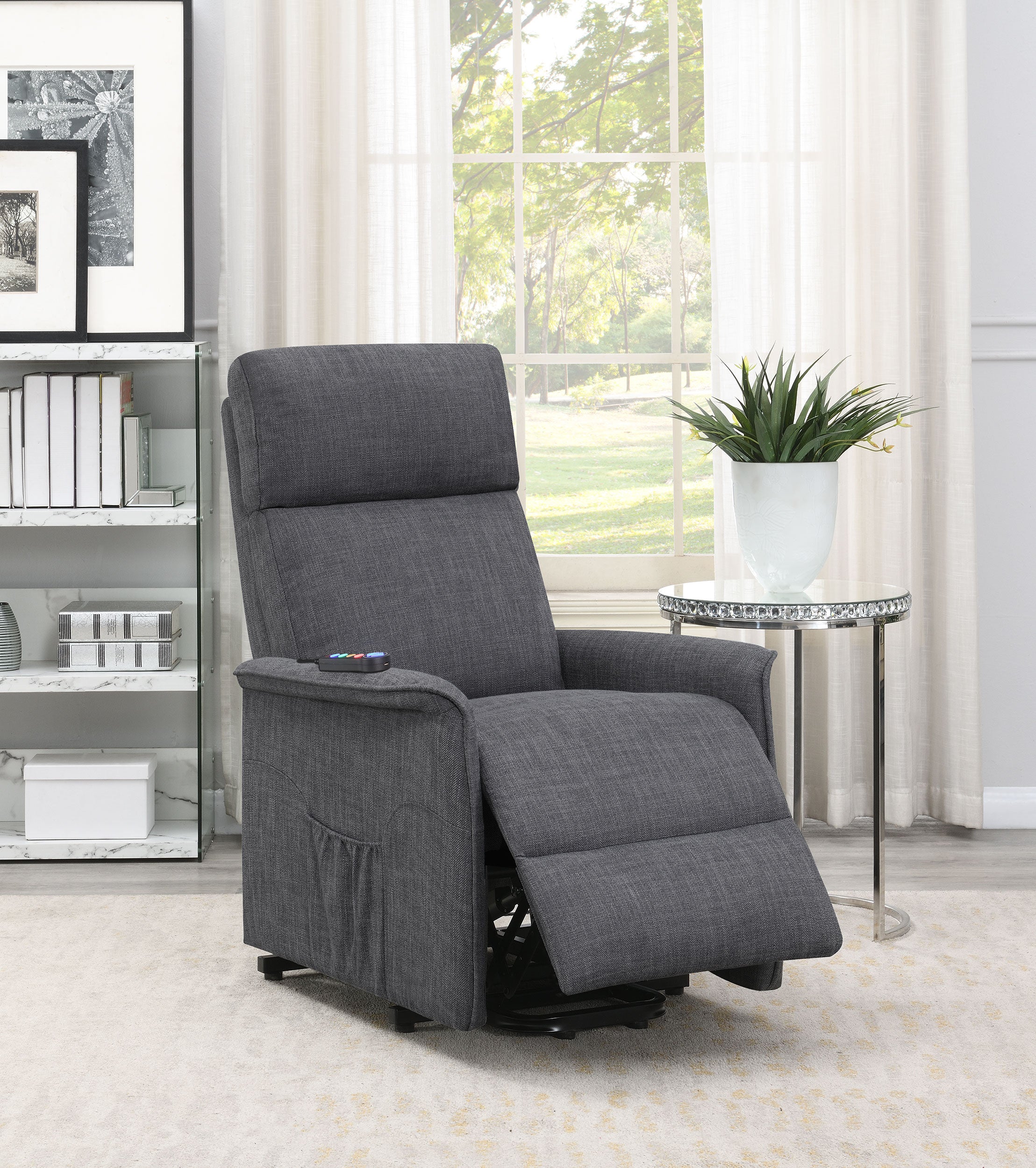 Coaster Herrera Power Lift Recliner with Wired Remote Charcoal Default Title