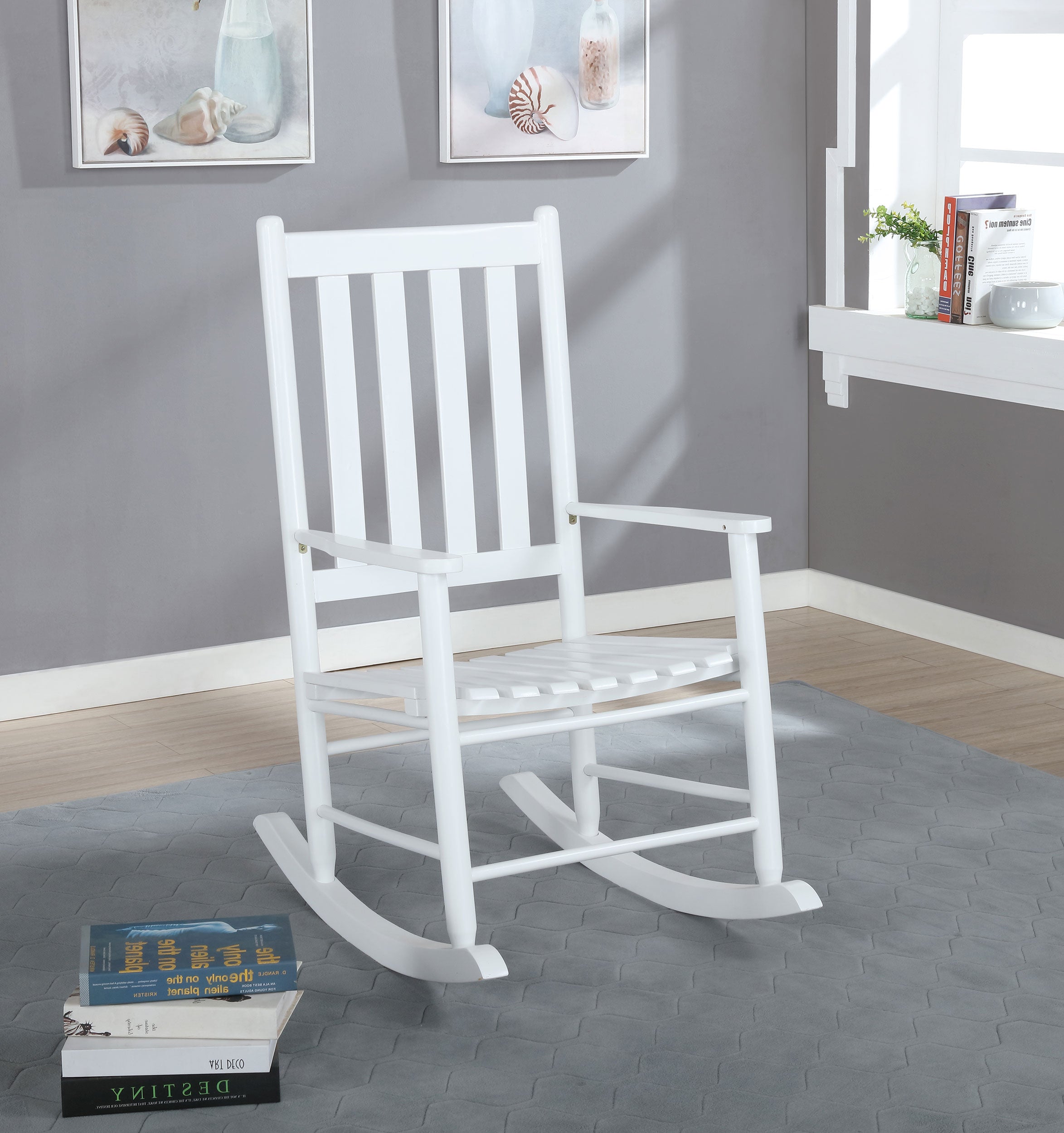 Coaster Annie Slat Back Wooden Rocking Chair White Brown