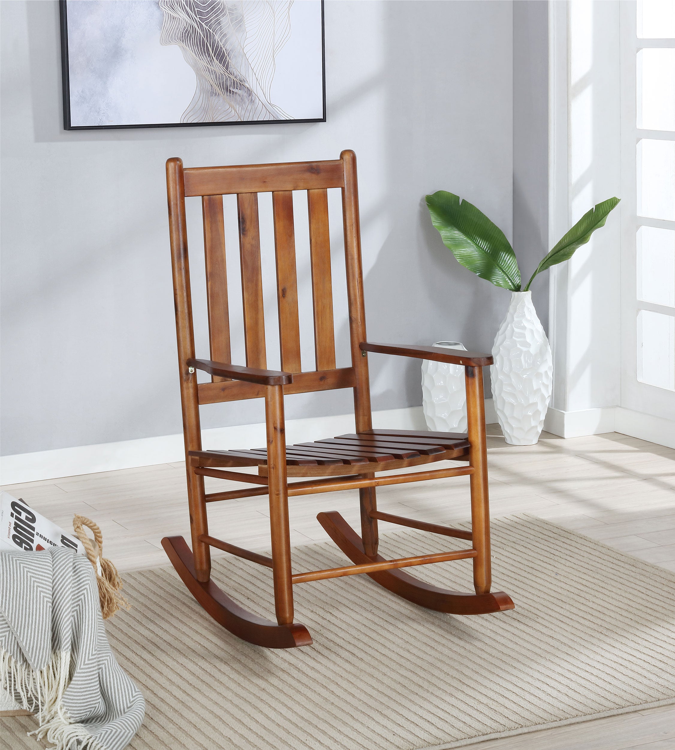 Coaster Annie Slat Back Wooden Rocking Chair White Brown