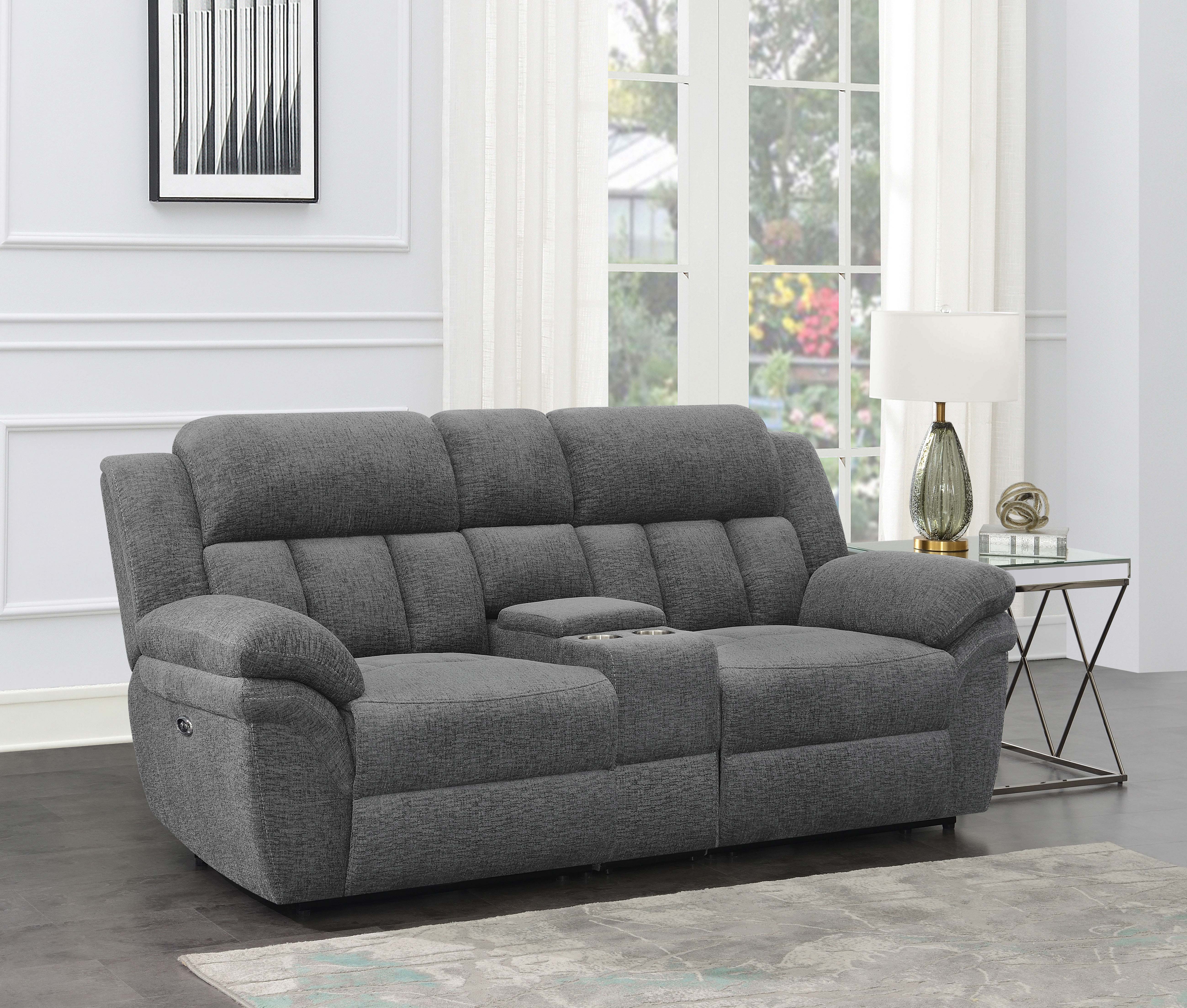 Coaster Bahrain Upholstered Power Loveseat with Console Charcoal Default Title