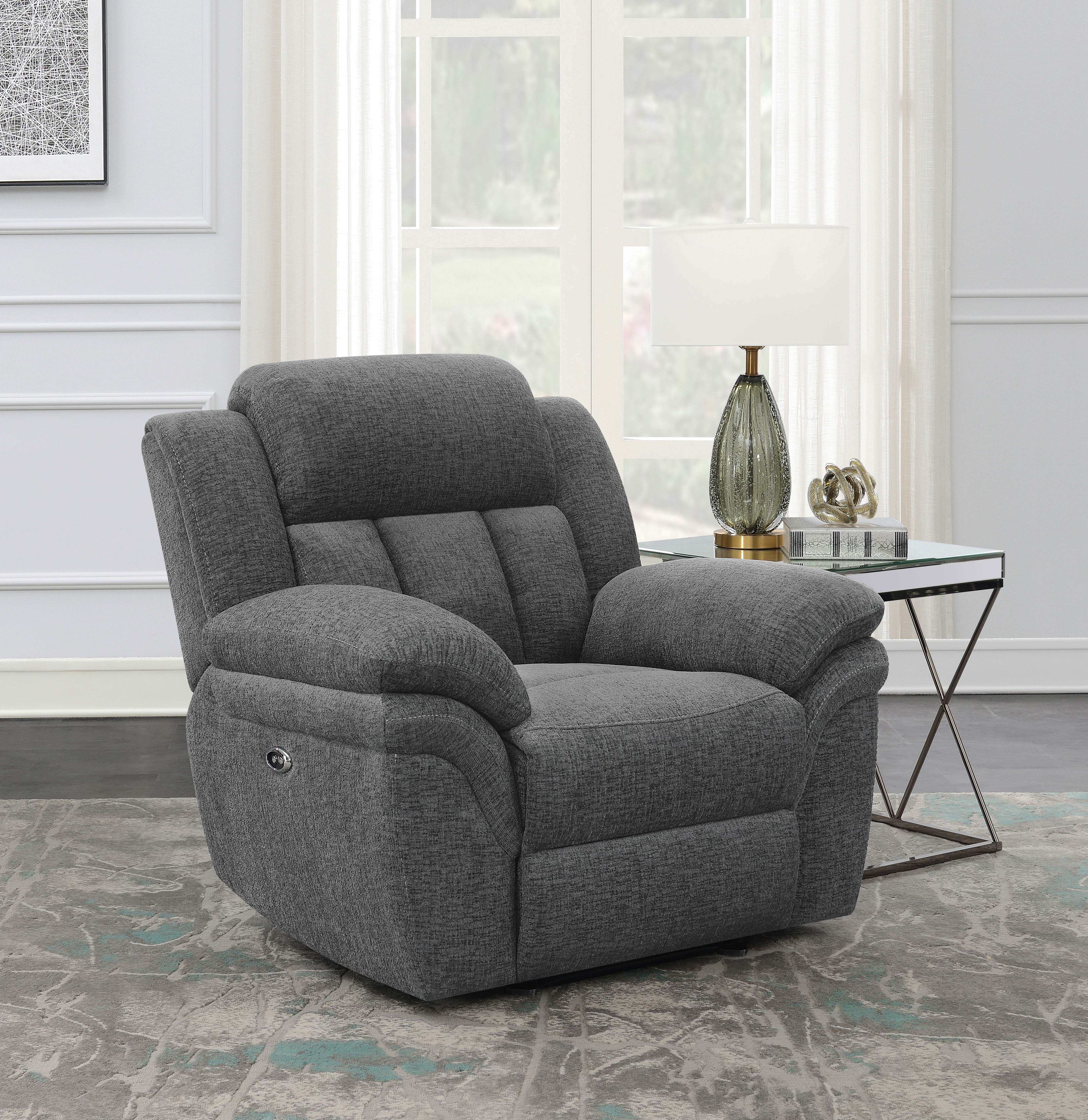 Coaster Bahrain Upholstered Power Glider Recliner Charcoal Default Title