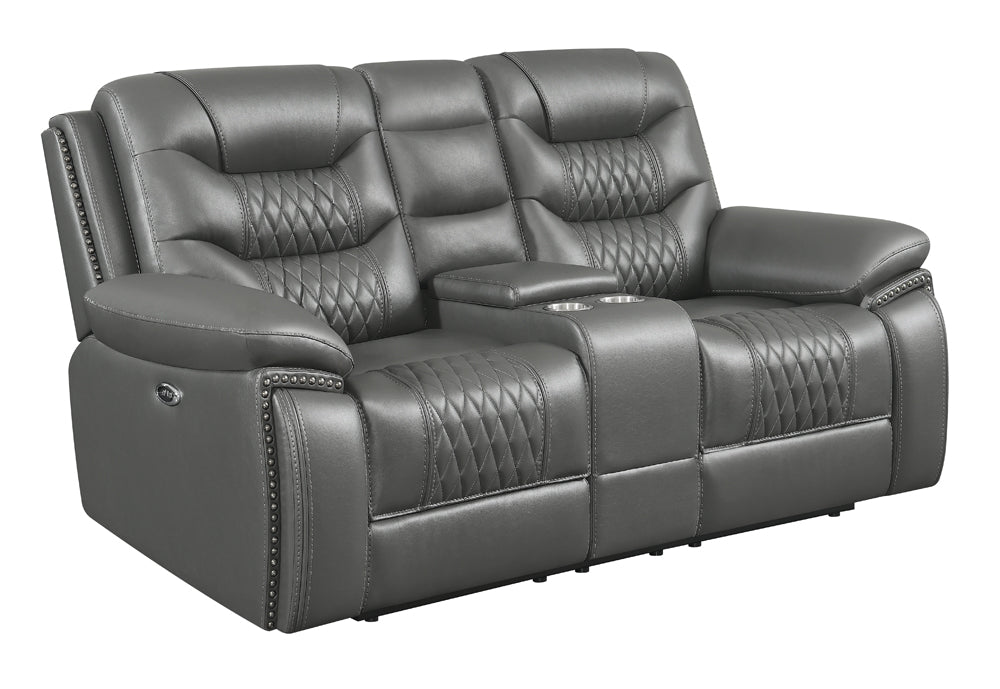 Coaster Flamenco Tufted Upholstered Power Loveseat with Console Charcoal Default Title