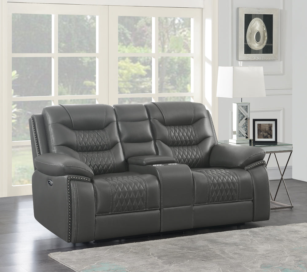 Coaster Flamenco Tufted Upholstered Power Loveseat with Console Charcoal Default Title