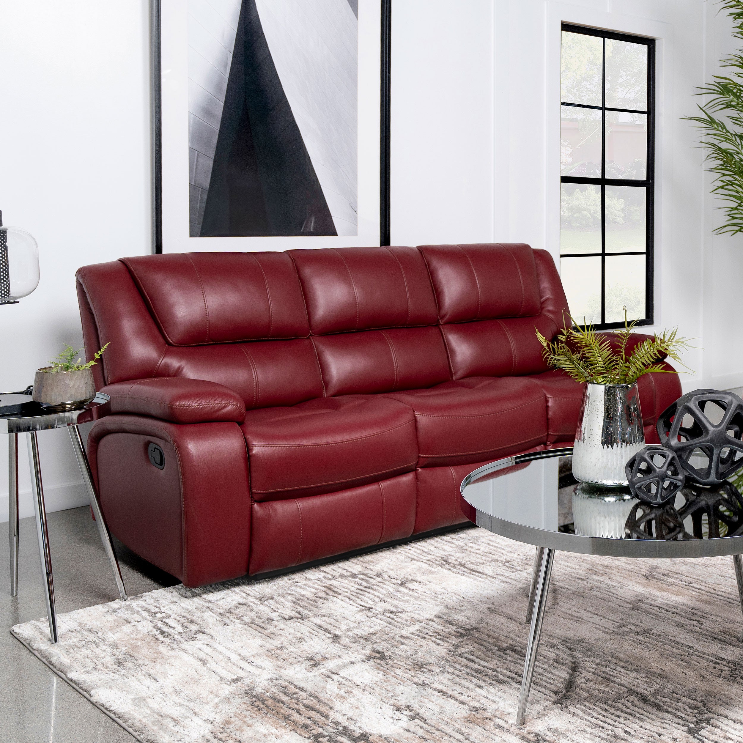 Coaster Camila Upholstered Motion Reclining Sofa Red Faux Leather Default Title