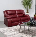 Coaster Camila Upholstered Motion Reclining Loveseat Red Faux Leather Default Title