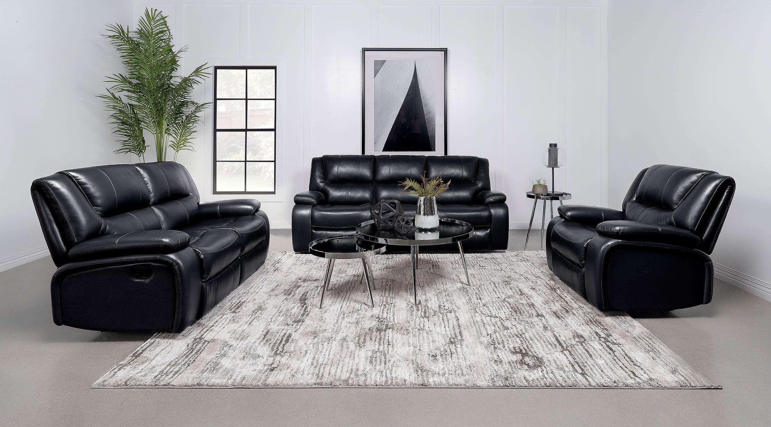 Coaster Camila Upholstered Motion Reclining Sofa Black Default Title