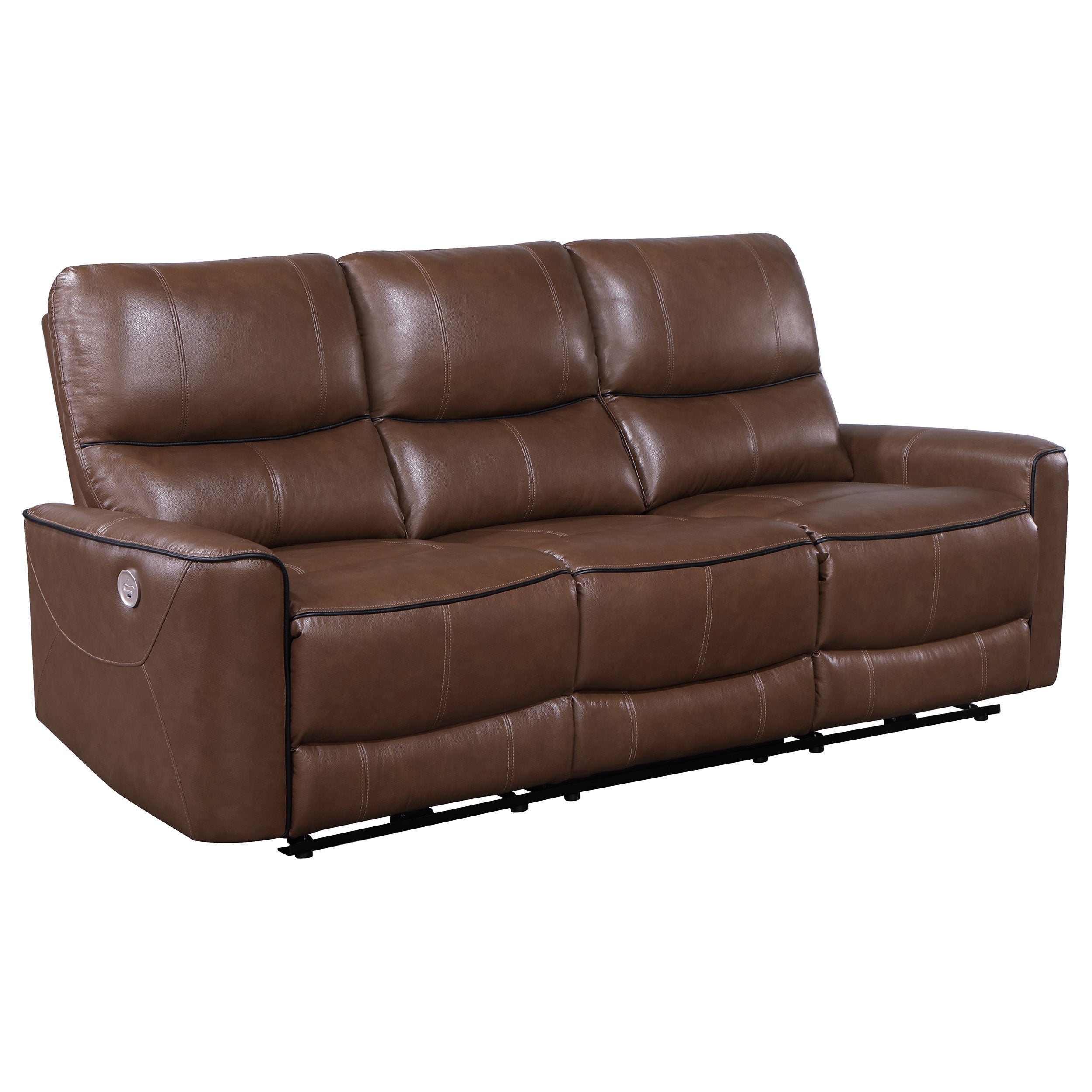 Coaster Greenfield Upholstered Power Reclining Sofa Saddle Brown Default Title