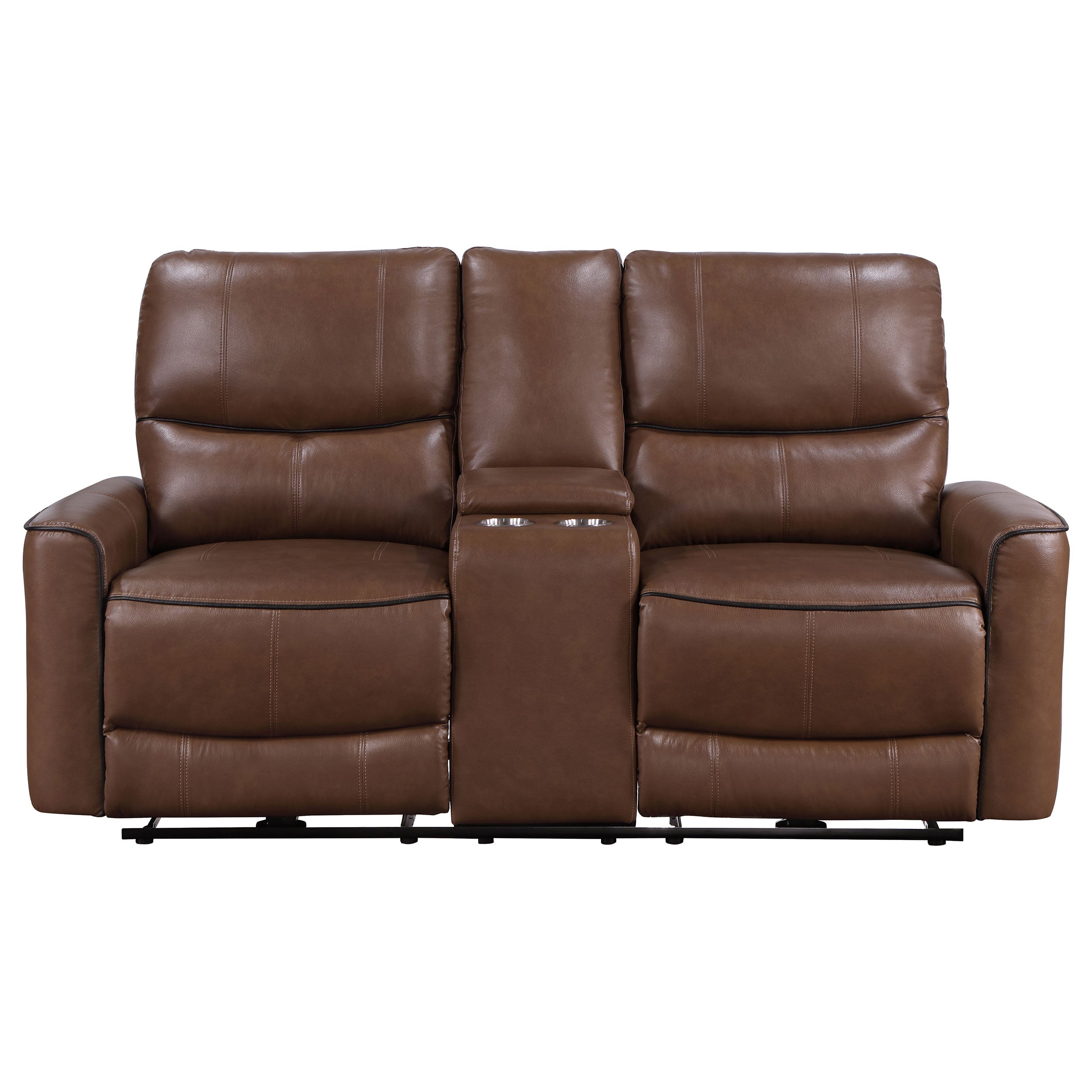 Coaster Greenfield Upholstered Power Reclining Loveseat with Console Saddle Brown Default Title