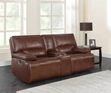 Coaster Southwick Pillow Top Arm Power Loveseat with Console Saddle Brown Default Title