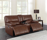 Coaster Southwick Pillow Top Arm Power Loveseat with Console Saddle Brown Default Title