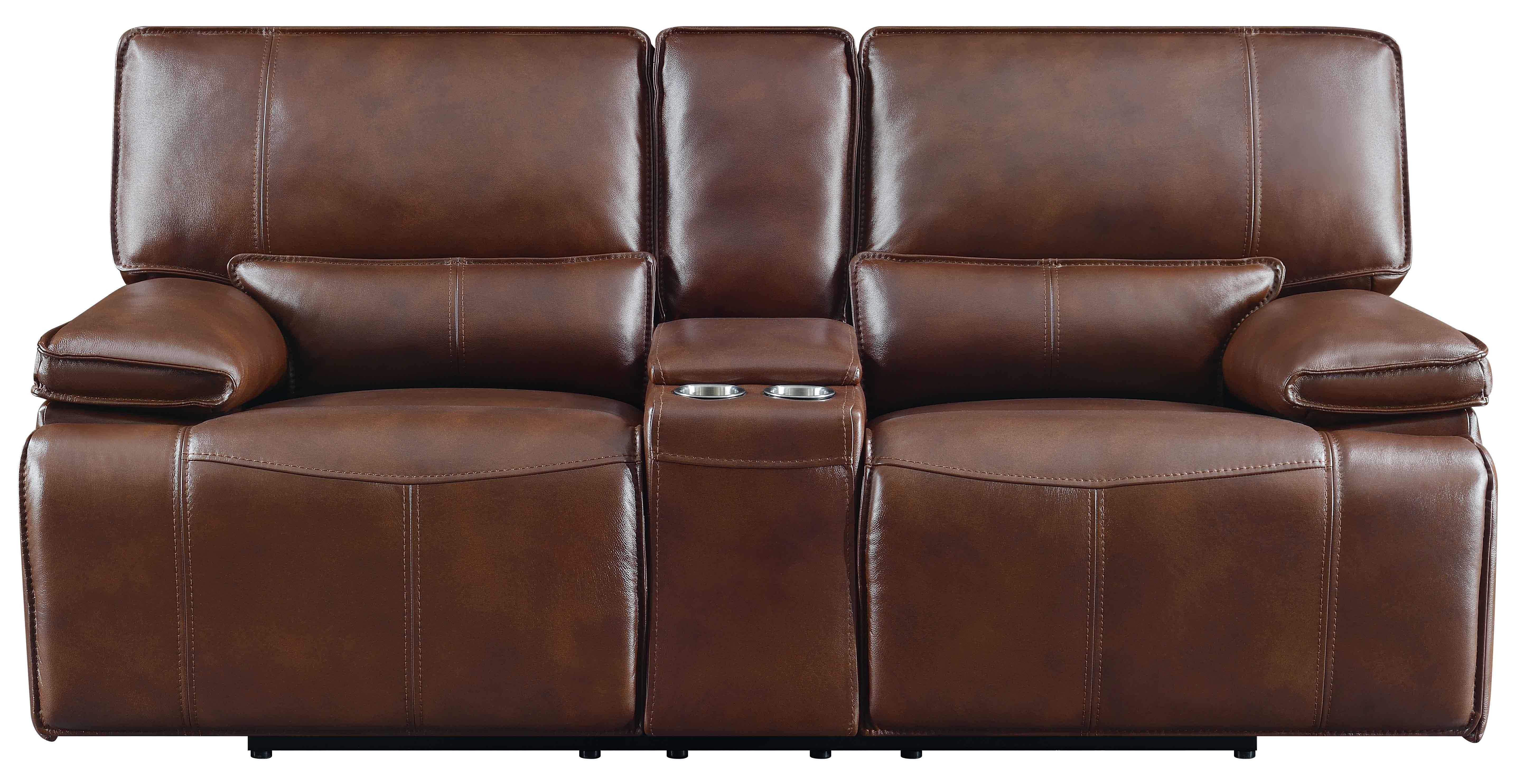 Coaster Southwick Pillow Top Arm Power Loveseat with Console Saddle Brown Default Title