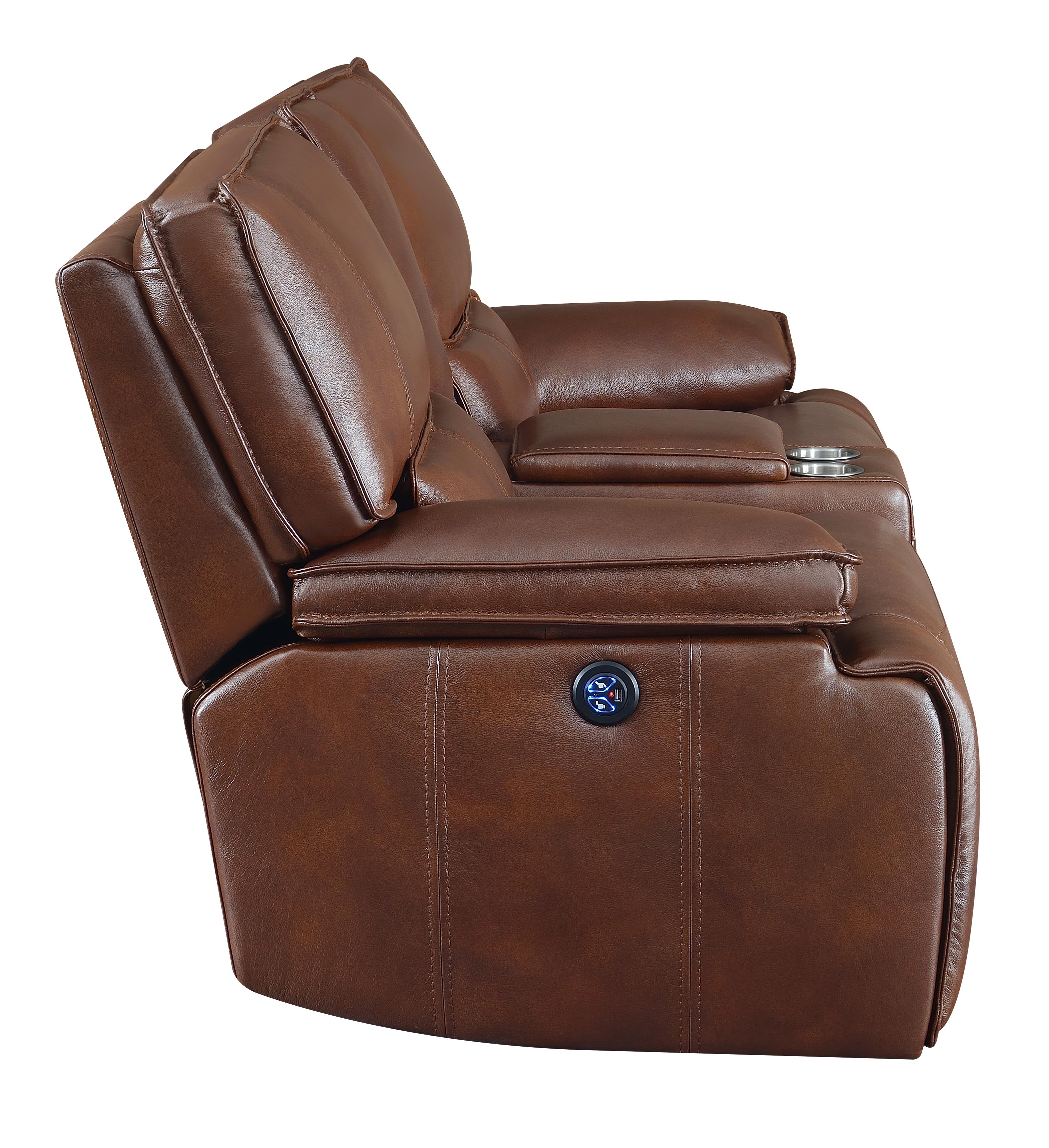 Coaster Southwick Pillow Top Arm Power Loveseat with Console Saddle Brown Default Title